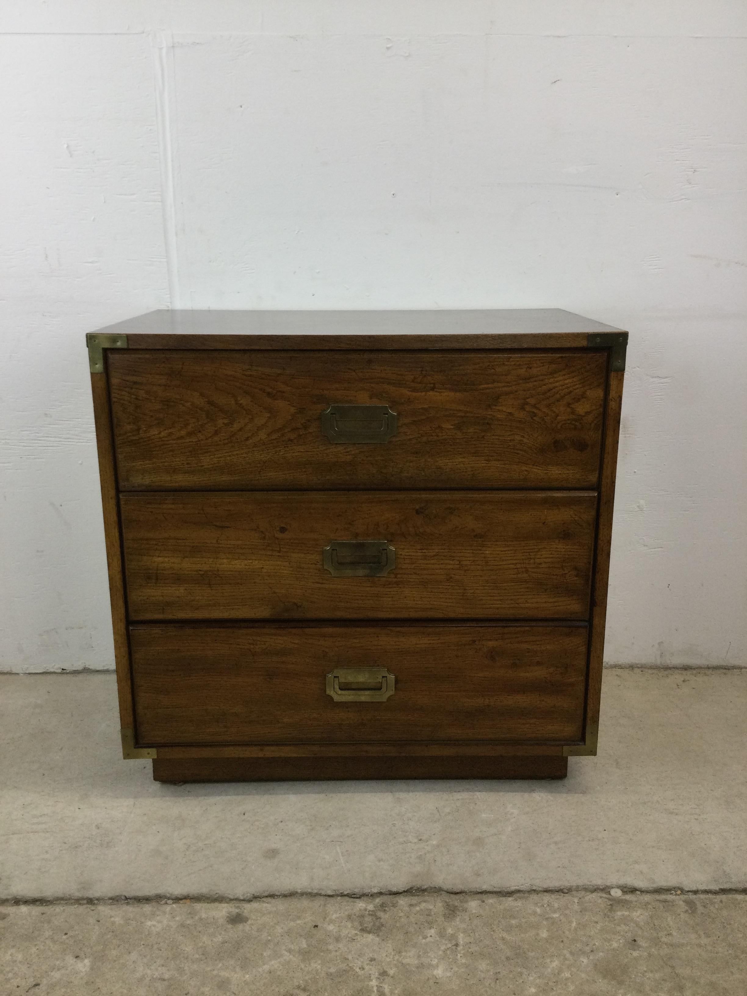 Mid Century Campaign Style Chest of Drawers with Brass Hardware For Sale 10