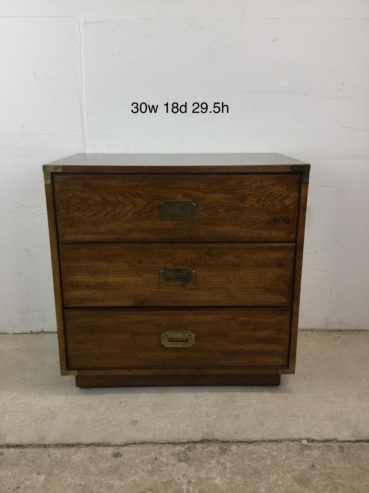 Mid Century Campaign Style Chest of Drawers with Brass Hardware For Sale 11