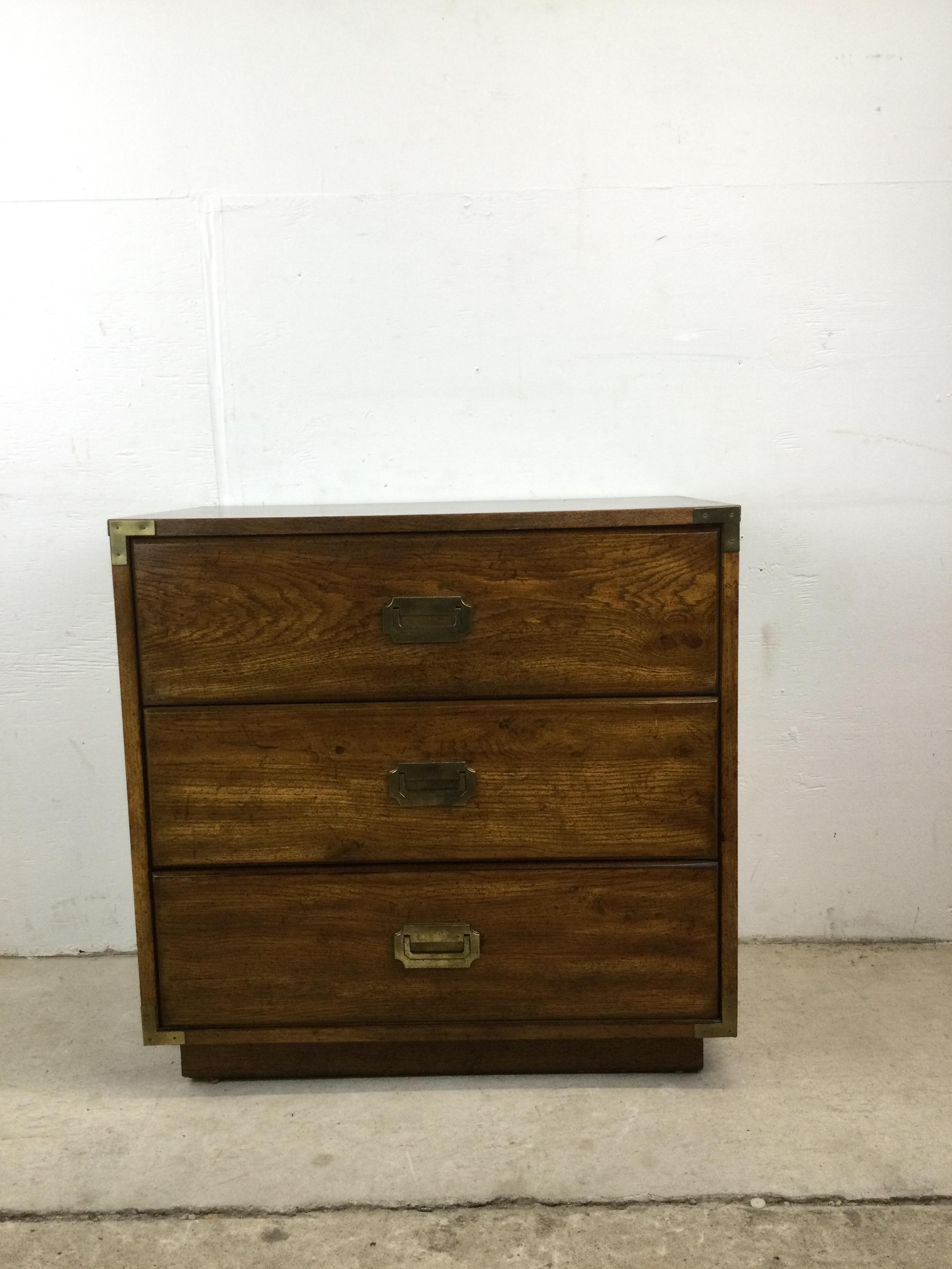 American Mid Century Campaign Style Chest of Drawers with Brass Hardware For Sale