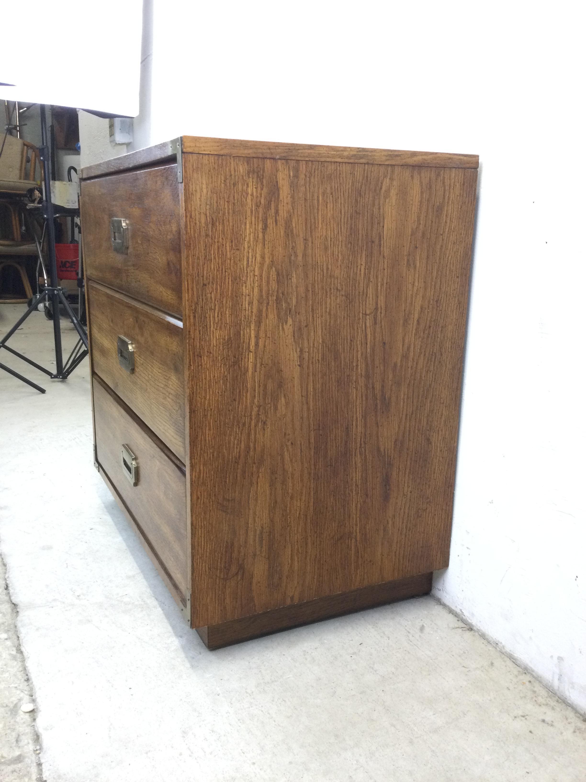 Mid Century Campaign Style Chest of Drawers with Brass Hardware In Good Condition For Sale In Freehold, NJ