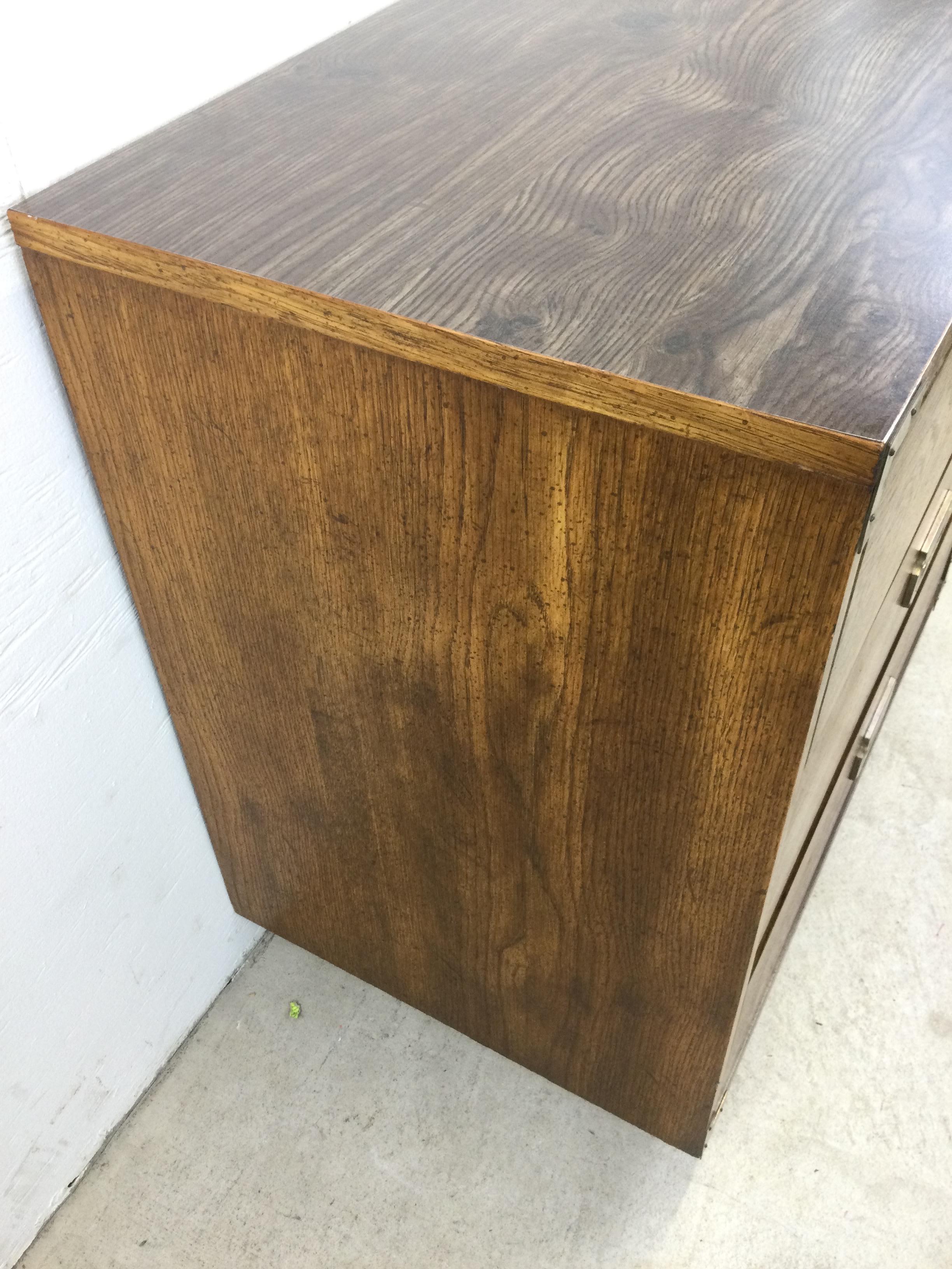 Mid Century Campaign Style Chest of Drawers with Brass Hardware For Sale 3