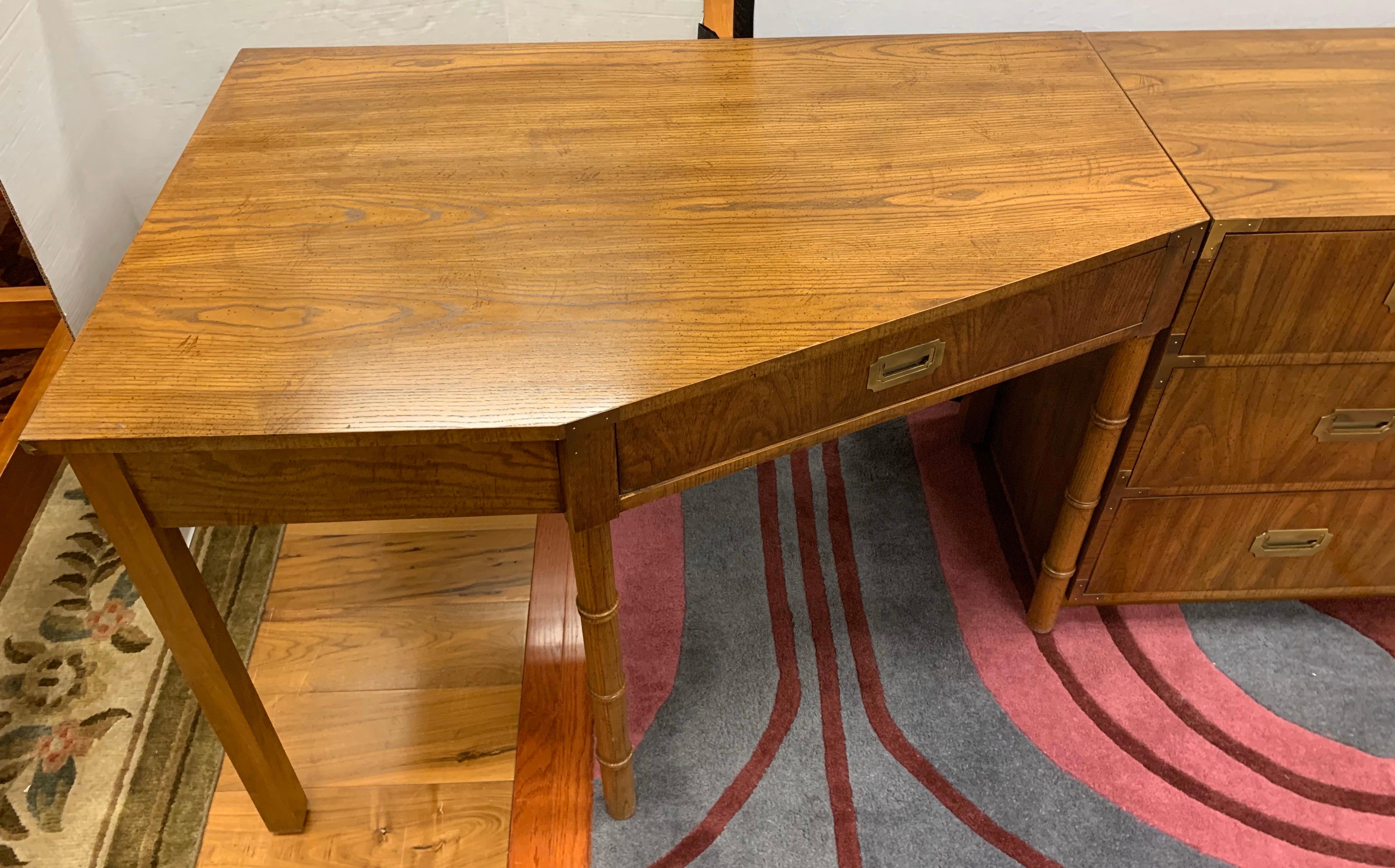 Midcentury Campaign Style Dresser and Faux Bamboo Desk 2-Piece Set In Good Condition In West Hartford, CT