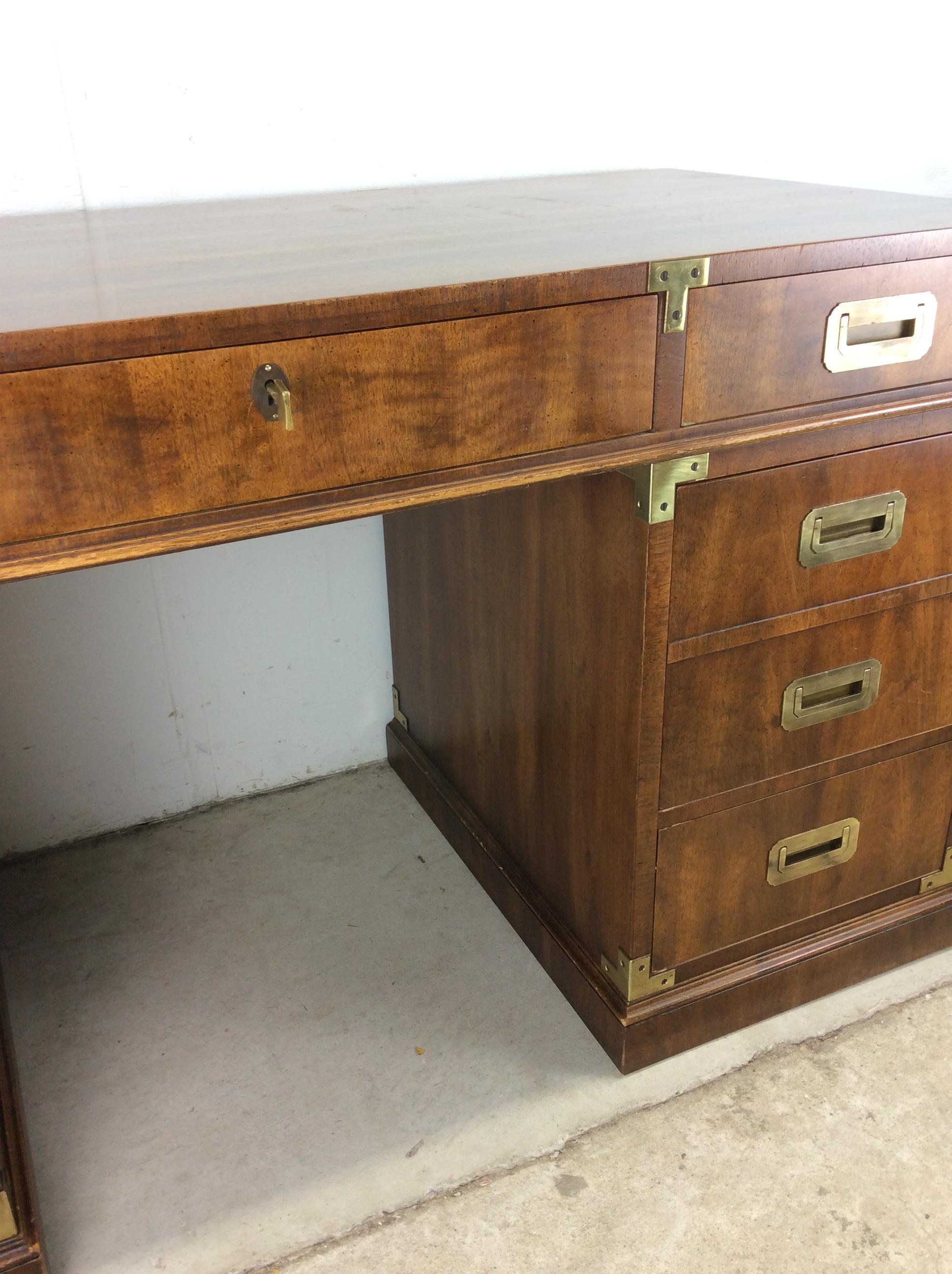 Brass Mid Century Campaign Style Executive Desk by Henredon