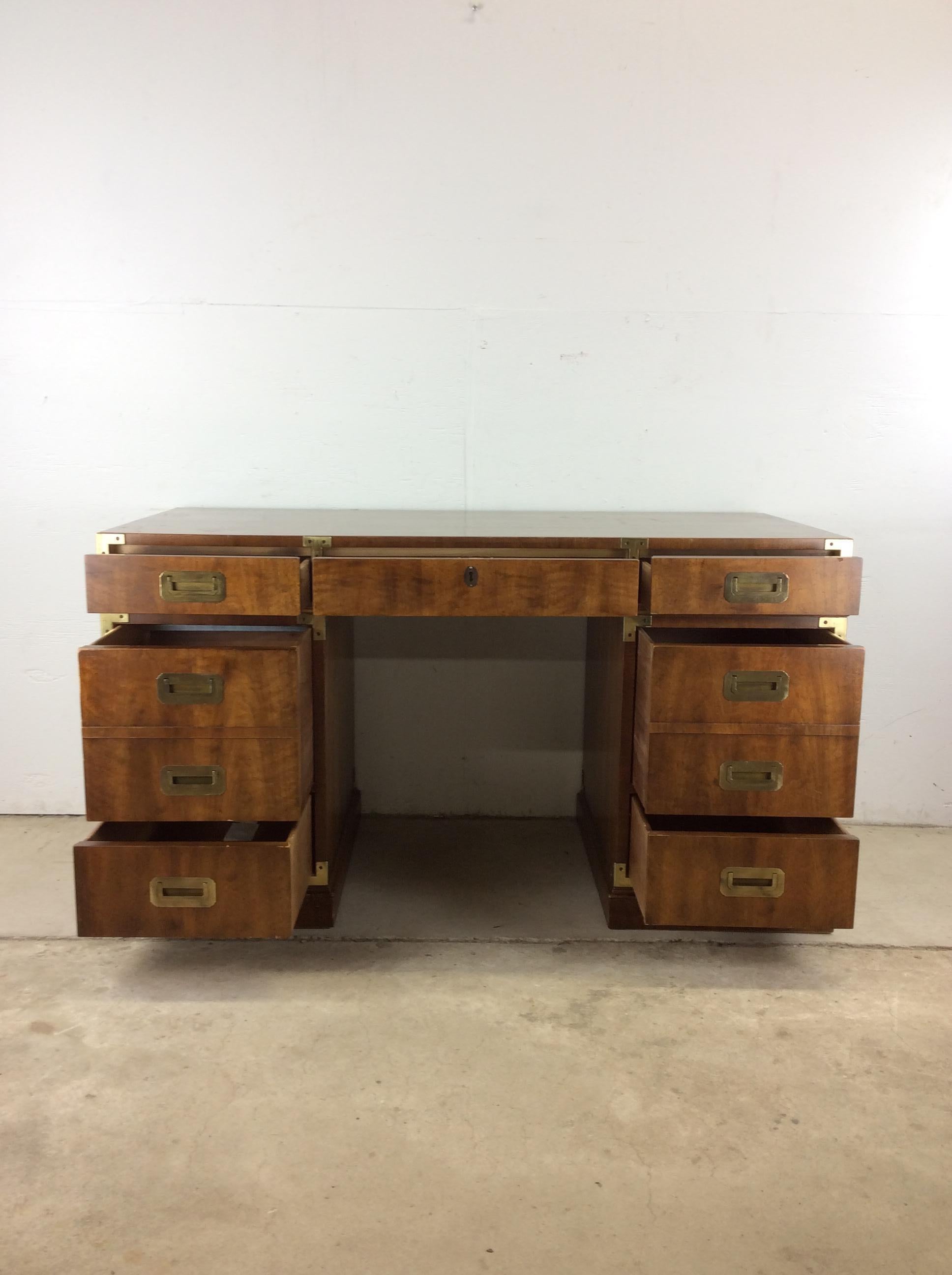 Mid Century Campaign Style Executive Desk by Henredon 3