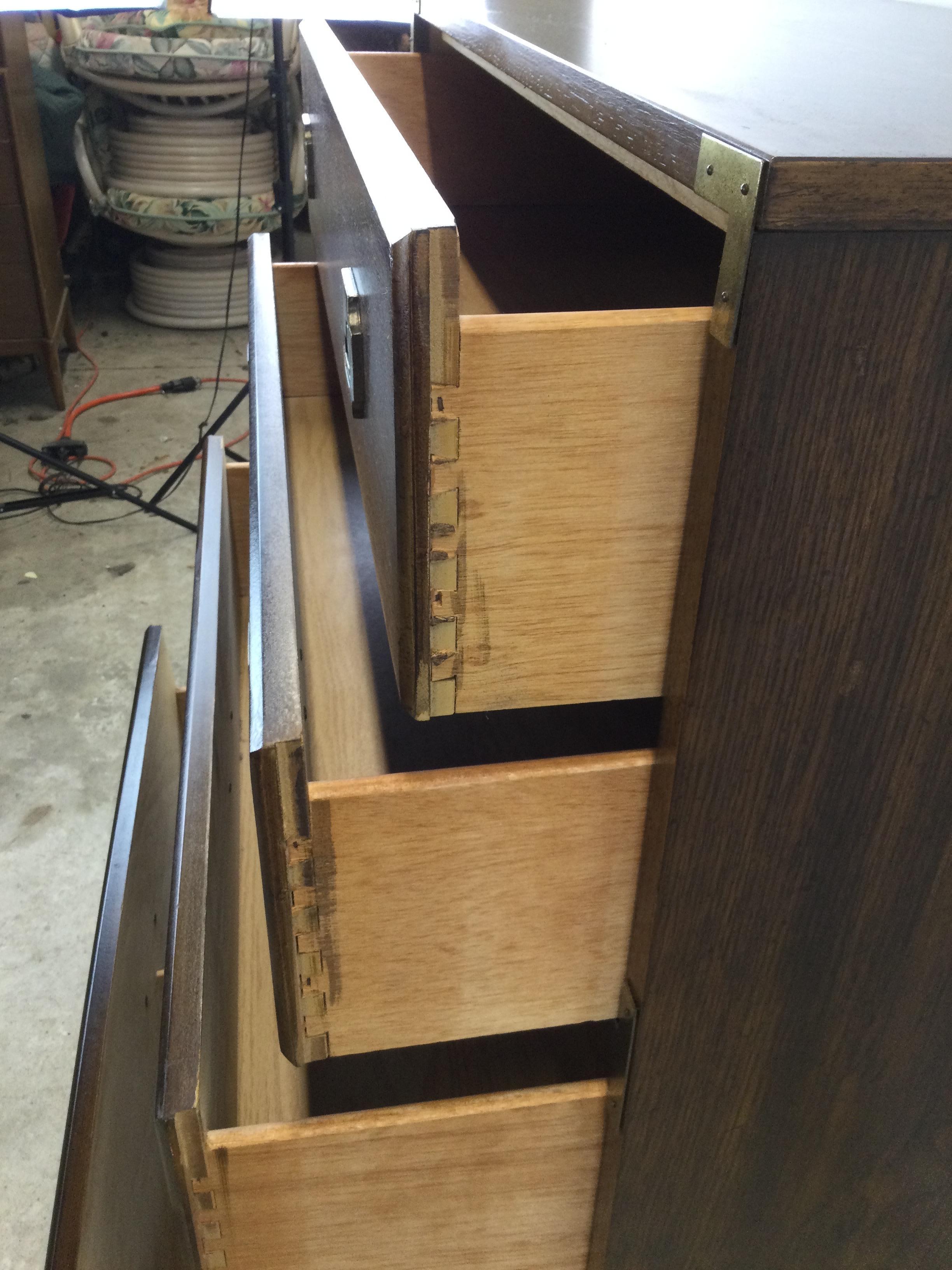 Mid Century Campaign Style Highboy Dresser For Sale 3
