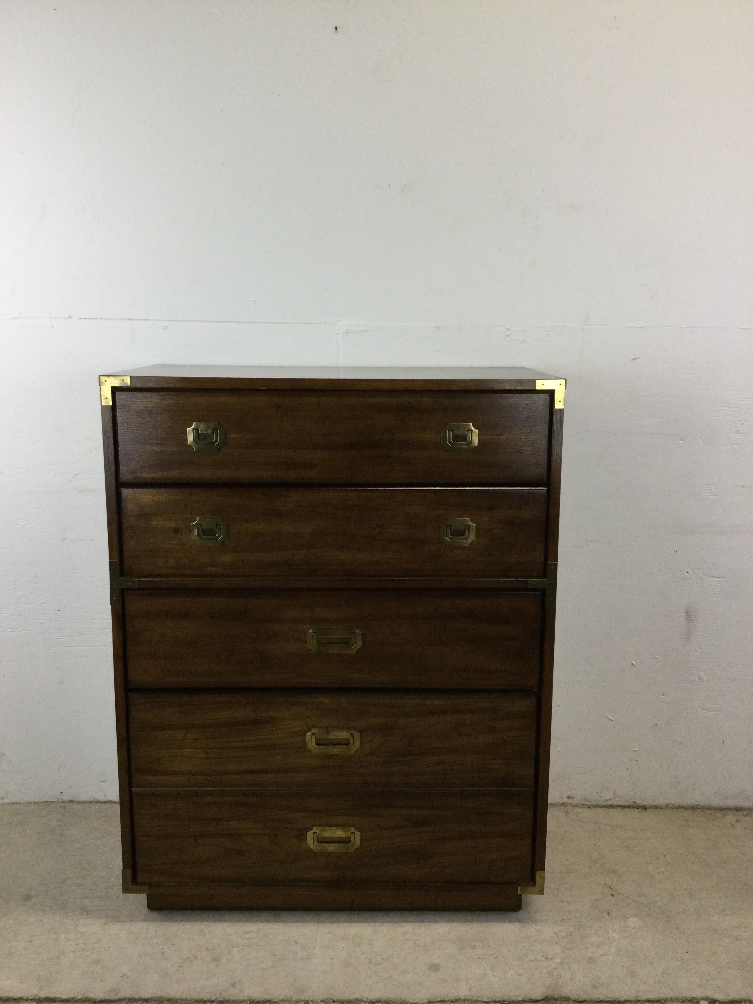 Mid Century Campaign Style Highboy Dresser For Sale 9