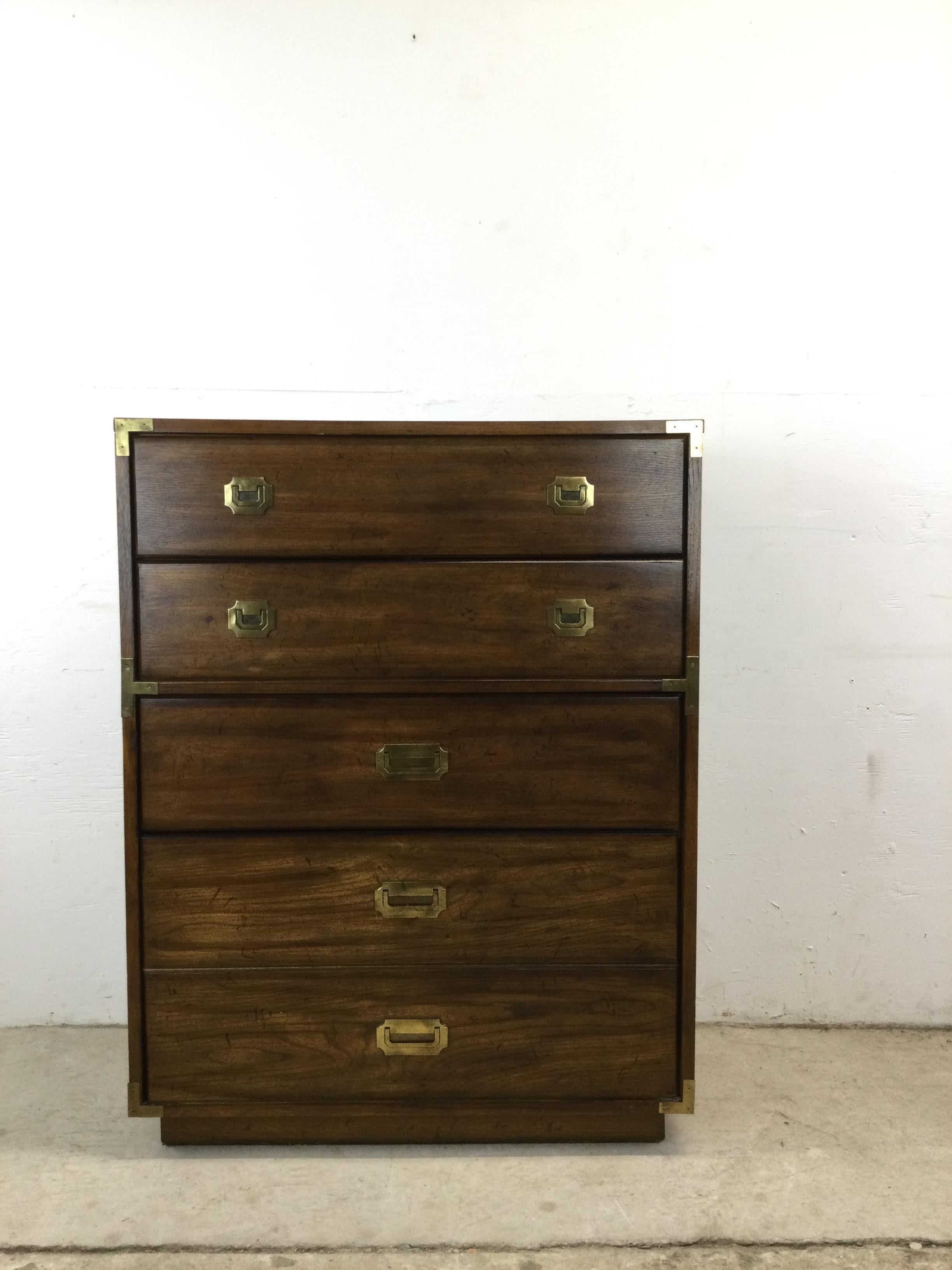 Mid Century Campaign Style Highboy Dresser For Sale 10