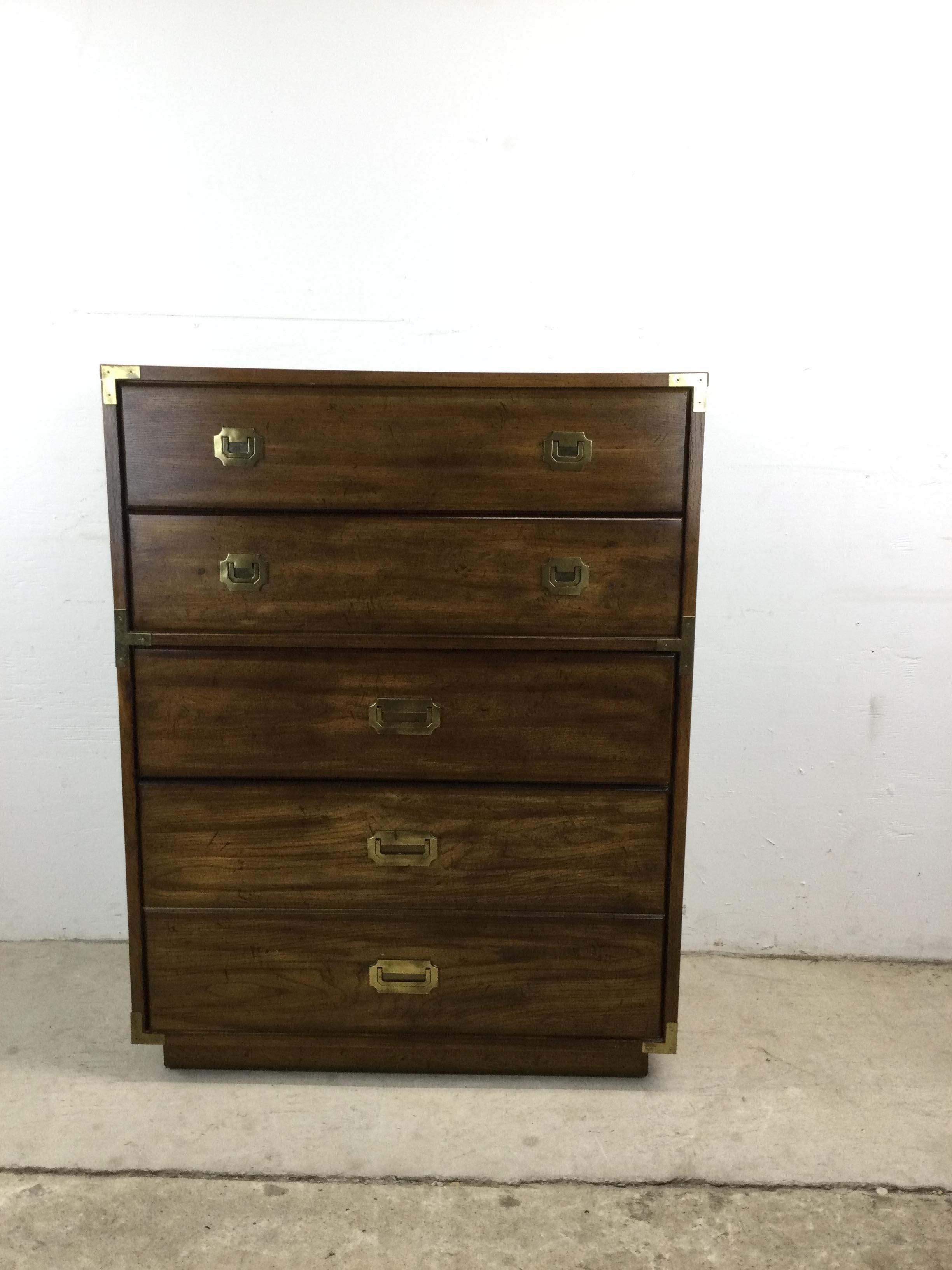 American Mid Century Campaign Style Highboy Dresser For Sale