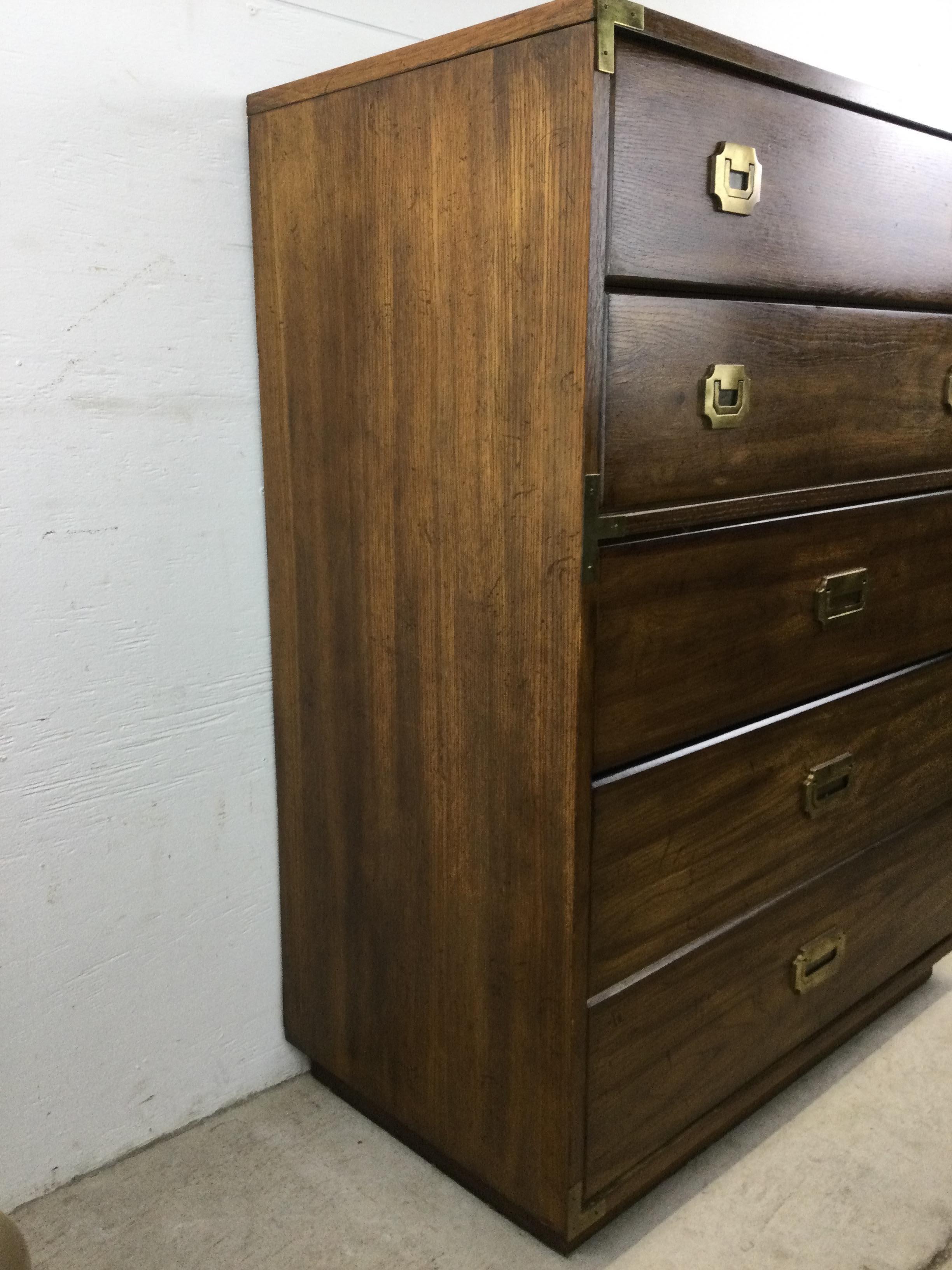 20th Century Mid Century Campaign Style Highboy Dresser For Sale