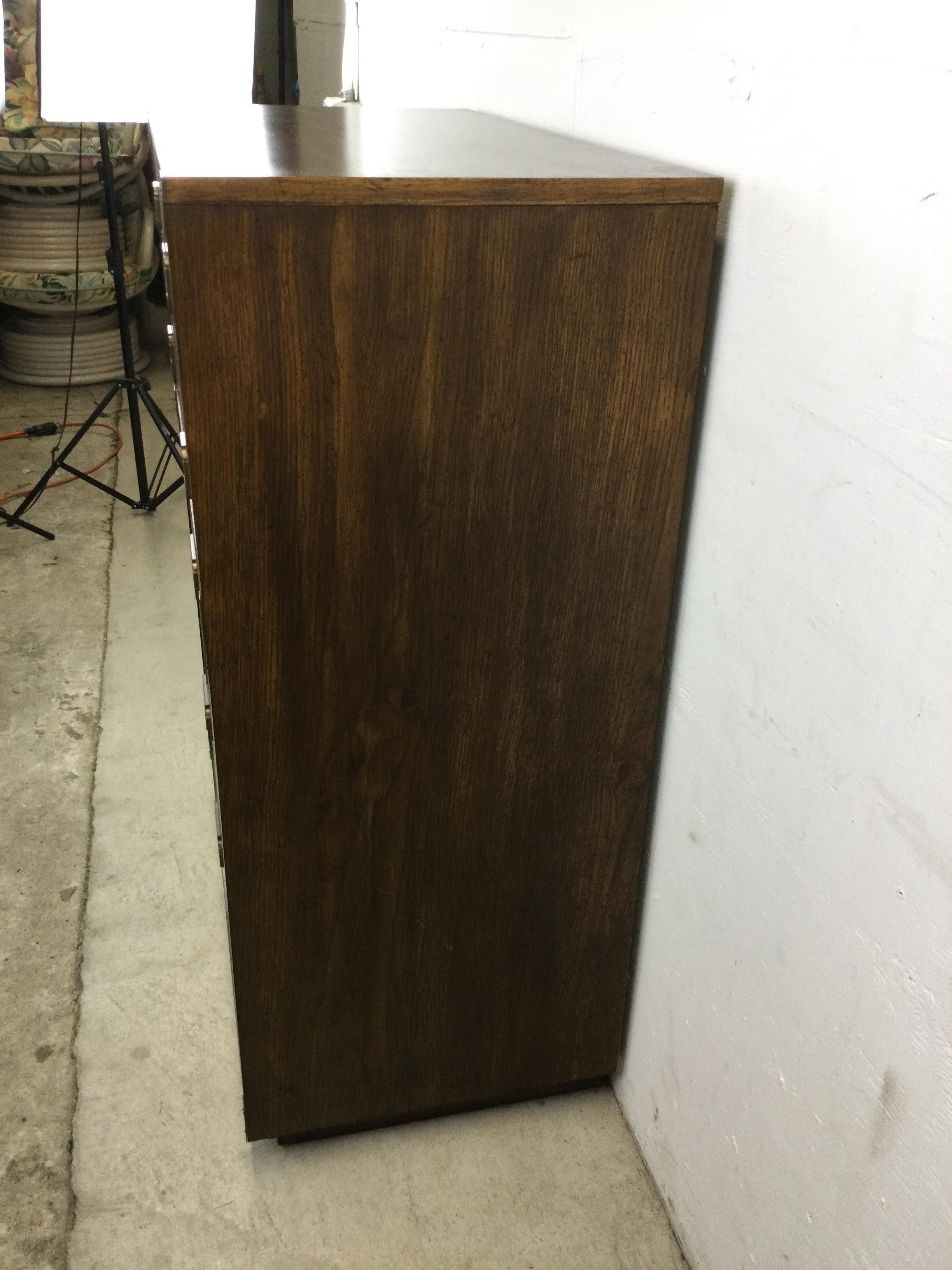 Brass Mid Century Campaign Style Highboy Dresser For Sale