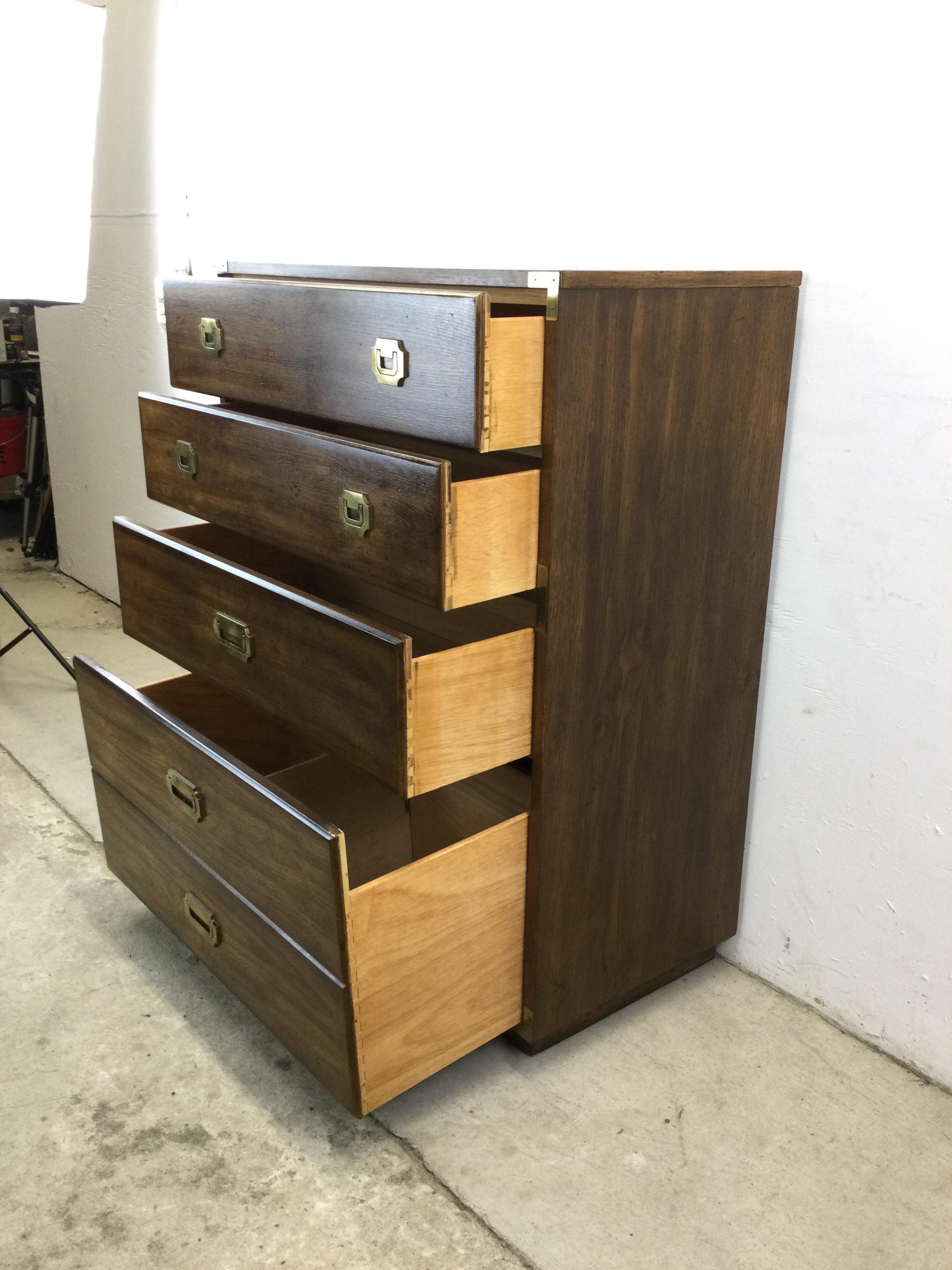 Mid Century Campaign Style Highboy Dresser For Sale 2