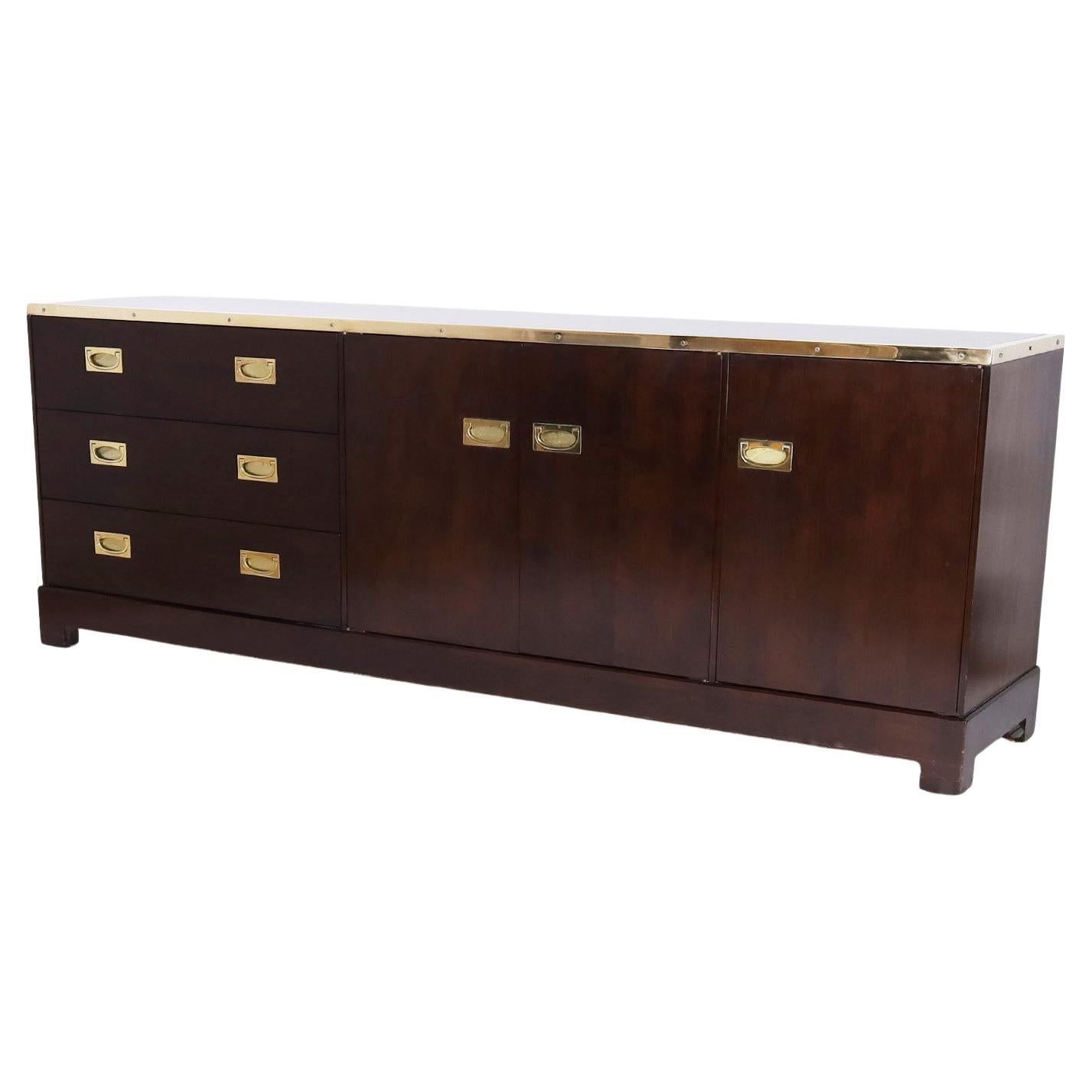 Mid-Century Campaign Style Long Chest or Cabinet For Sale