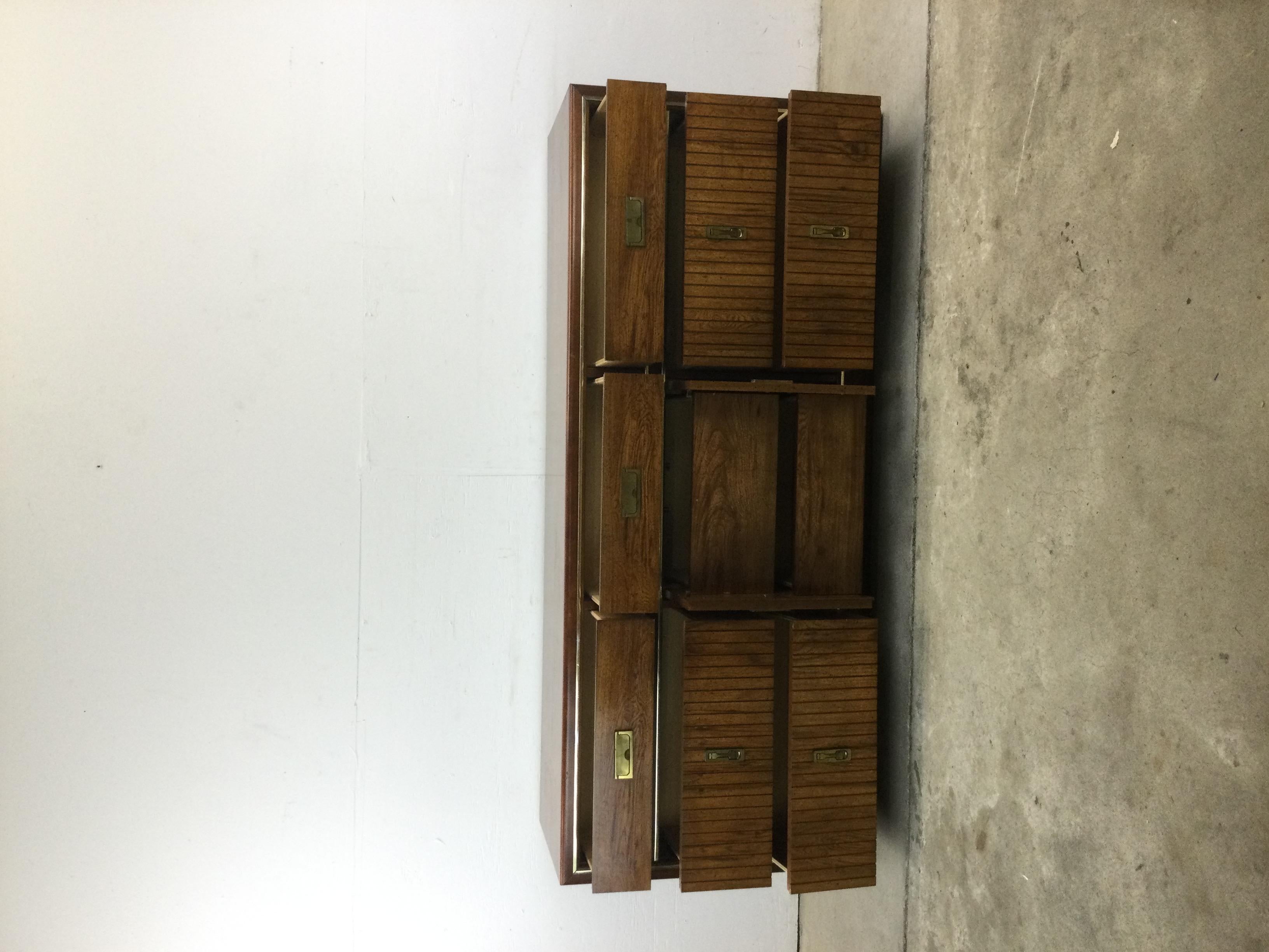Mid Century Campaign Style Lowboy Dresser by Bassett For Sale 3