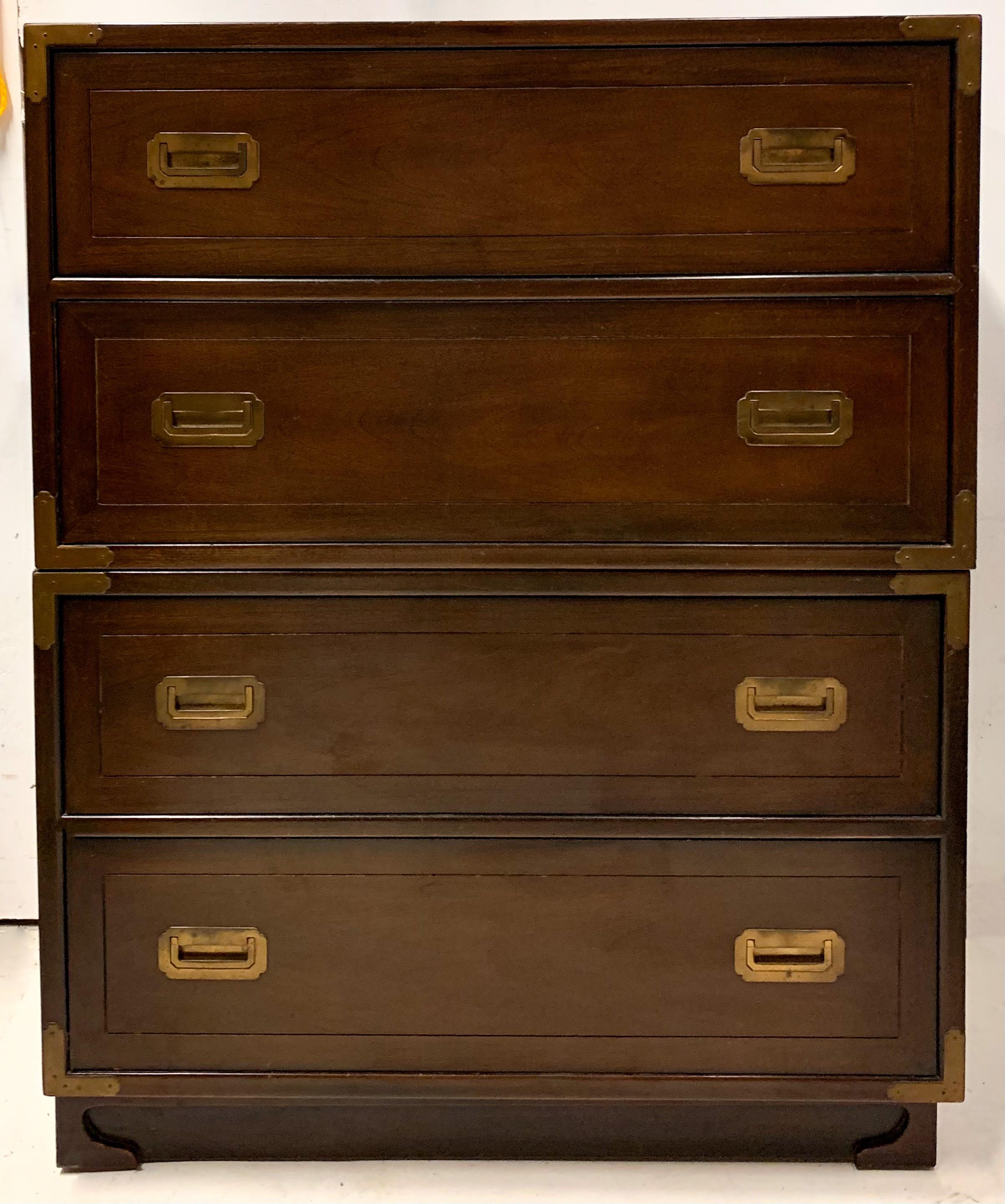 Mid-Century Campaign Style Modular Mahogany Chests, Pair or Tall Single In Good Condition In Kennesaw, GA