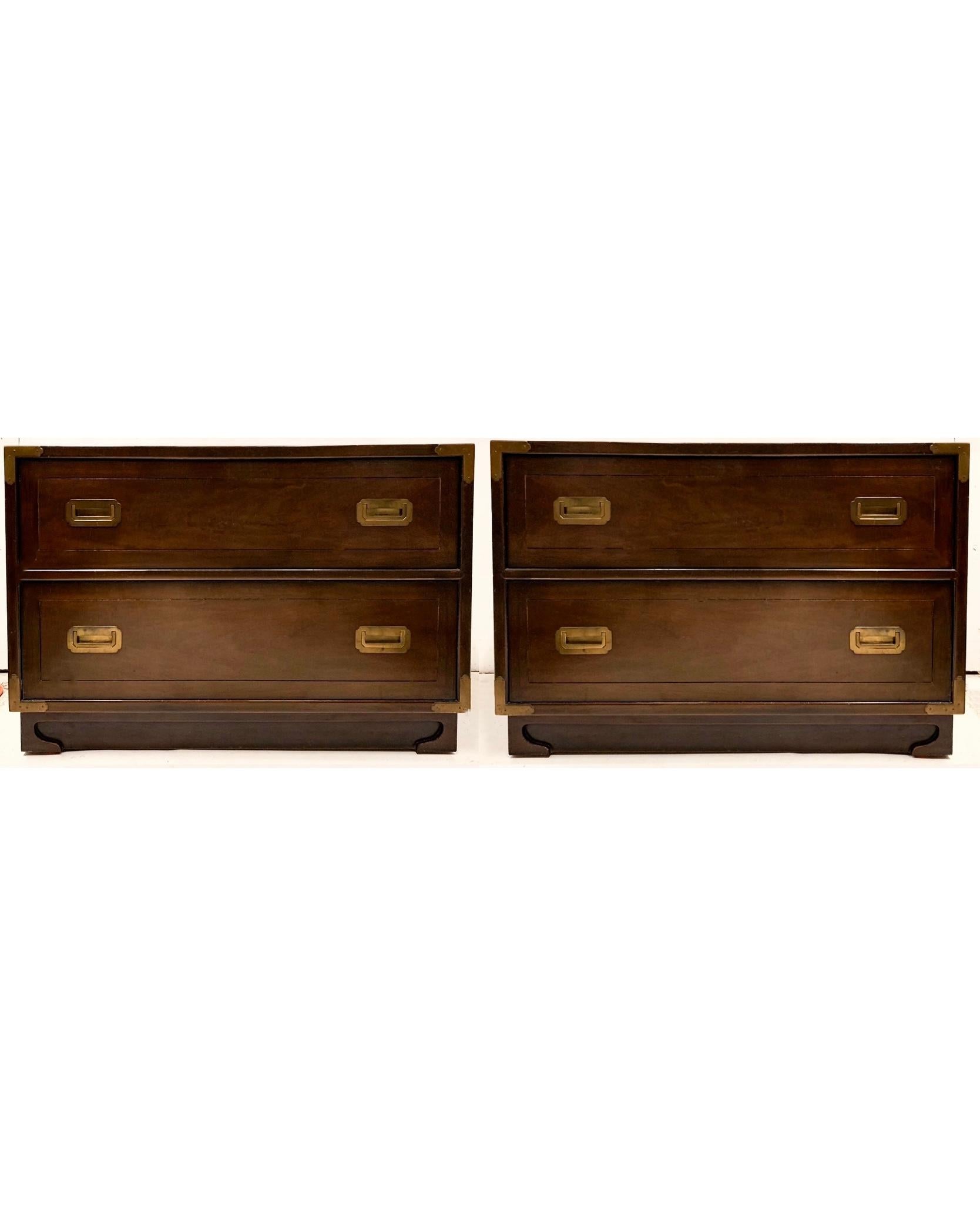 Brass Mid-Century Campaign Style Modular Mahogany Chests, Pair or Tall Single