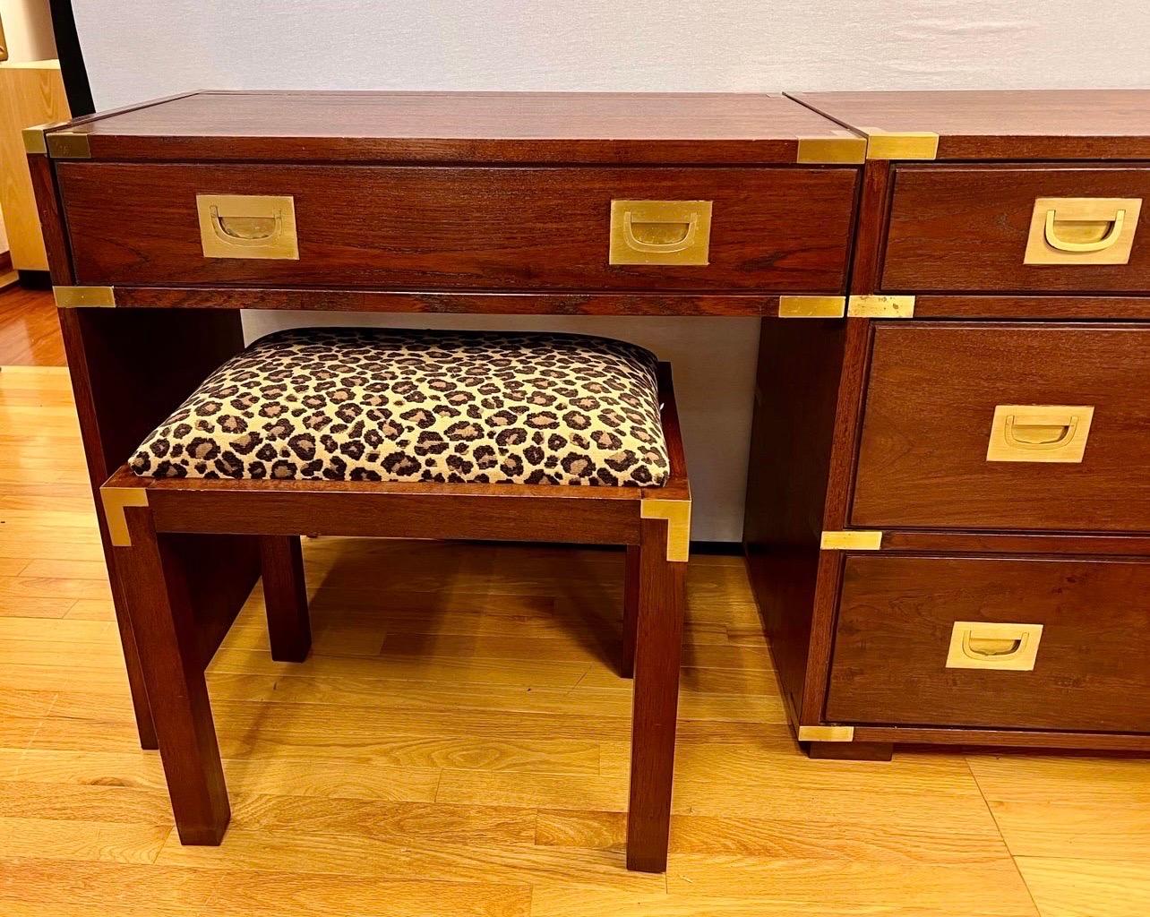 Midcentury Campaign Style Vanity Desk, Chest and Stool 2
