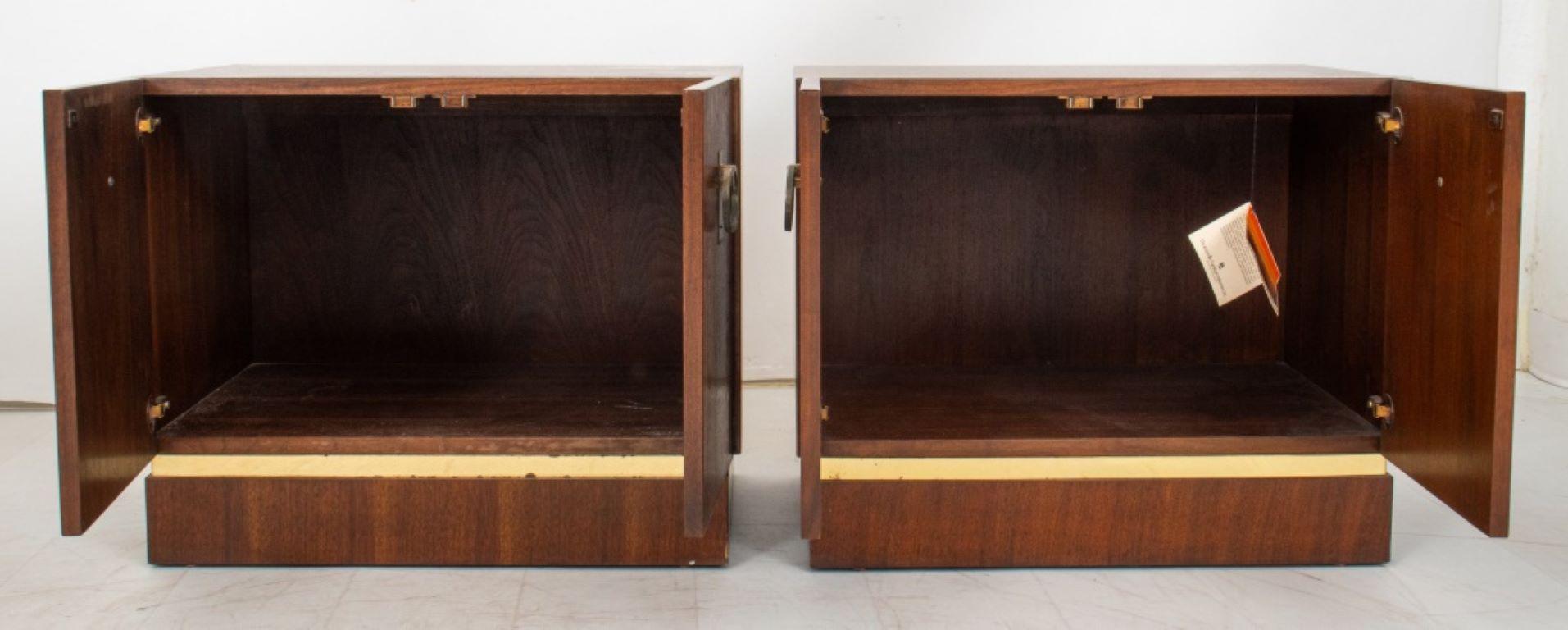 Mid-Century Modern Mid-Century Campaign Style Walnut End Cabinets, 2 For Sale
