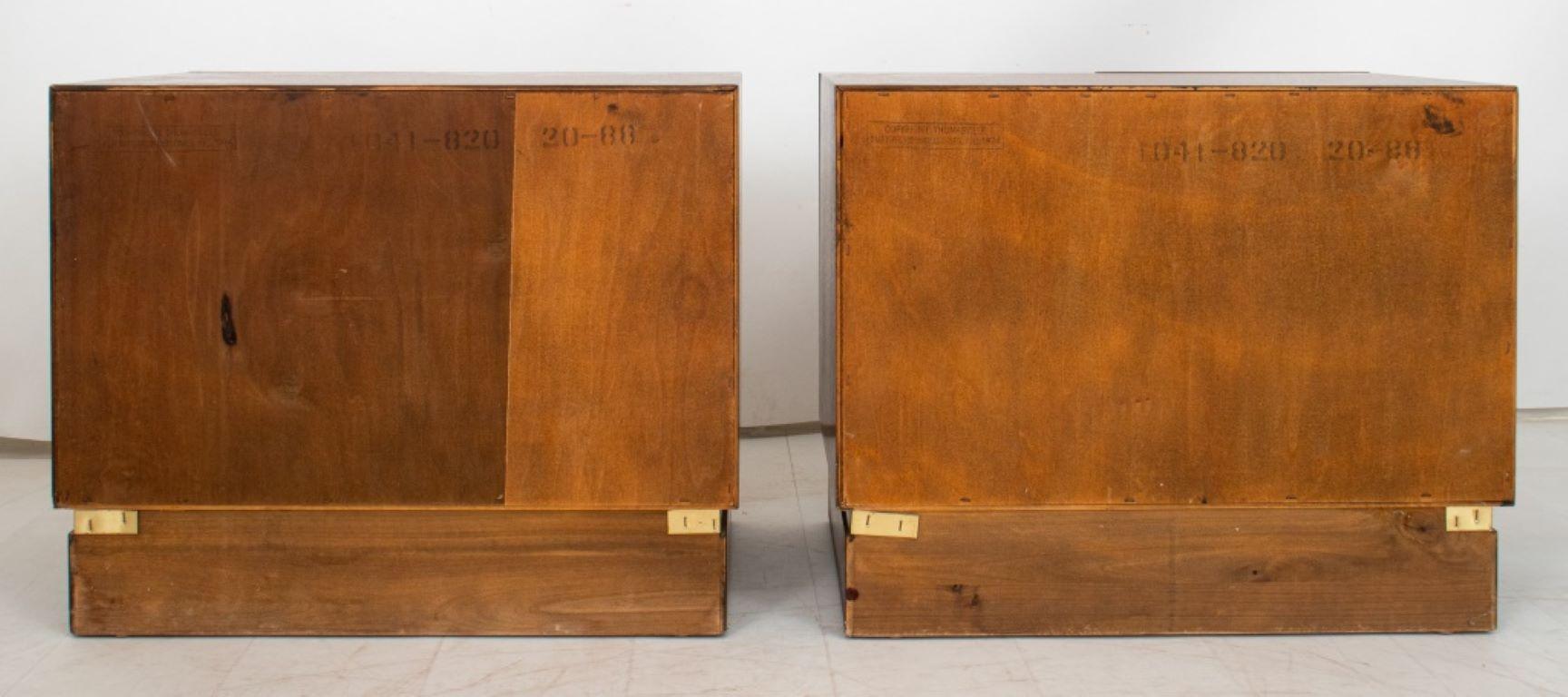 20th Century Mid-Century Campaign Style Walnut End Cabinets, 2 For Sale