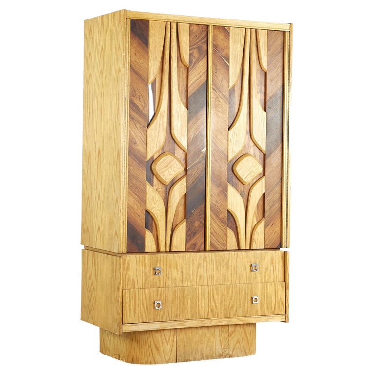 Mid Century Canadian Brutalist Rosewood and Oak Armoire For Sale at 1stDibs