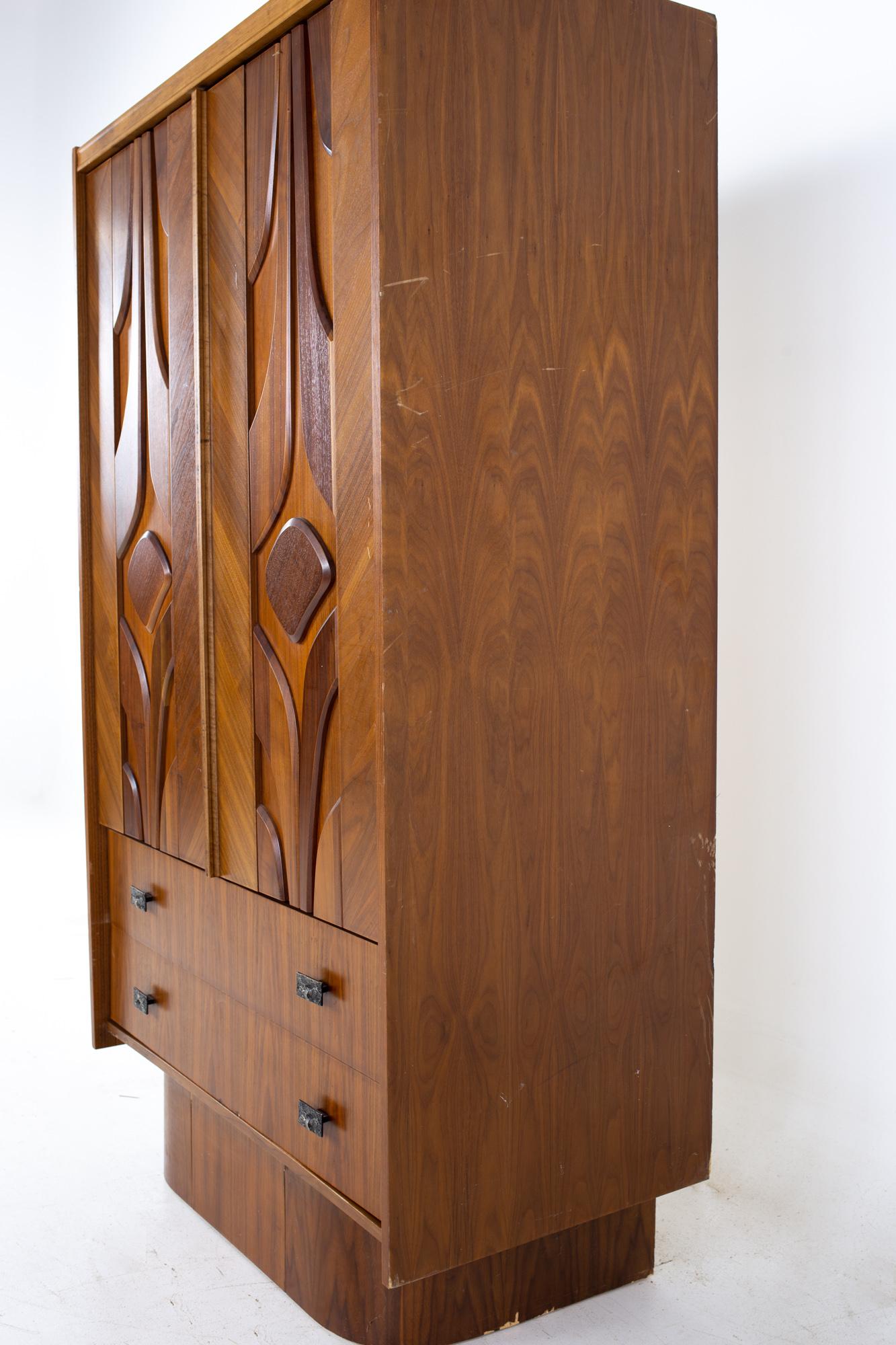 Late 20th Century Mid Century Canadian Brutalist Walnut Armoire Highboy Dresser