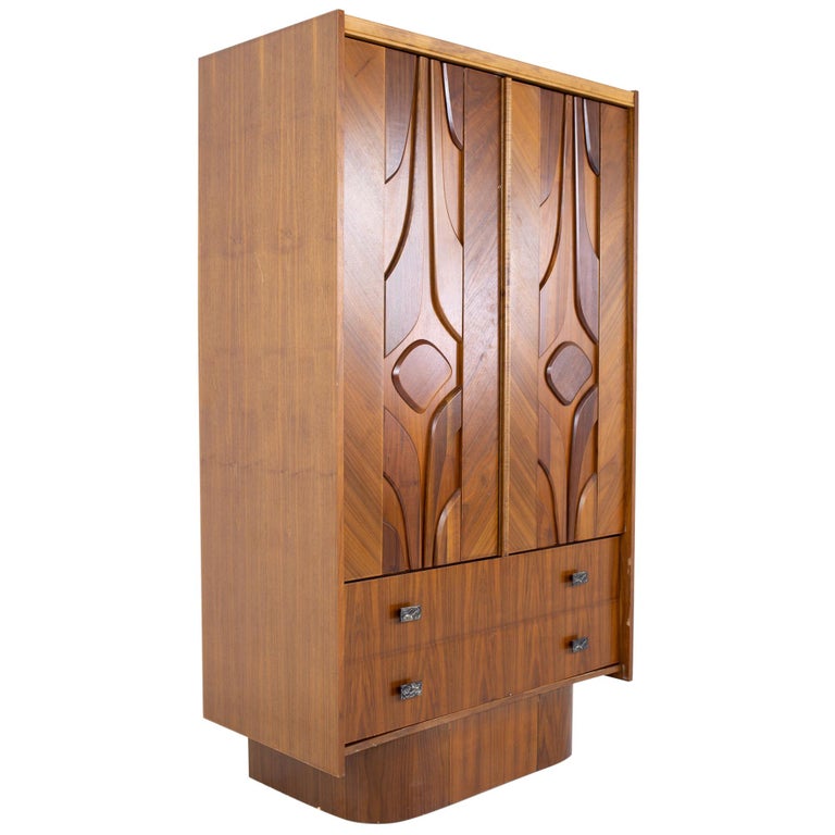 Mid Century Canadian Brutalist Walnut Armoire Highboy Dresser at 1stDibs