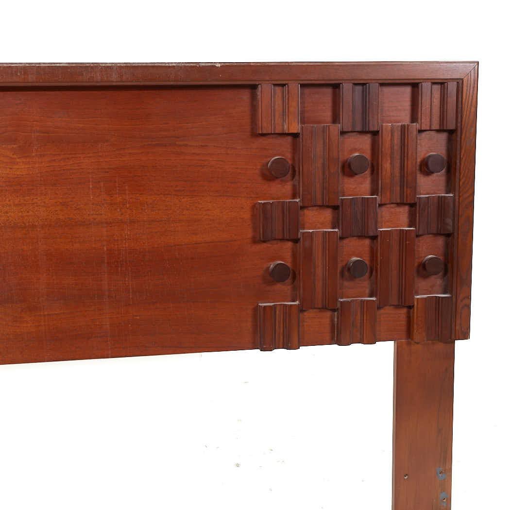 Late 20th Century Mid Century Canadian Brutalist Walnut Queen Headboard For Sale
