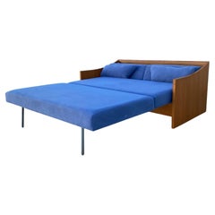 Mid-Century Canadian Teak Pull-Out Sofa Bed in Blue Upholstery, 1970s
