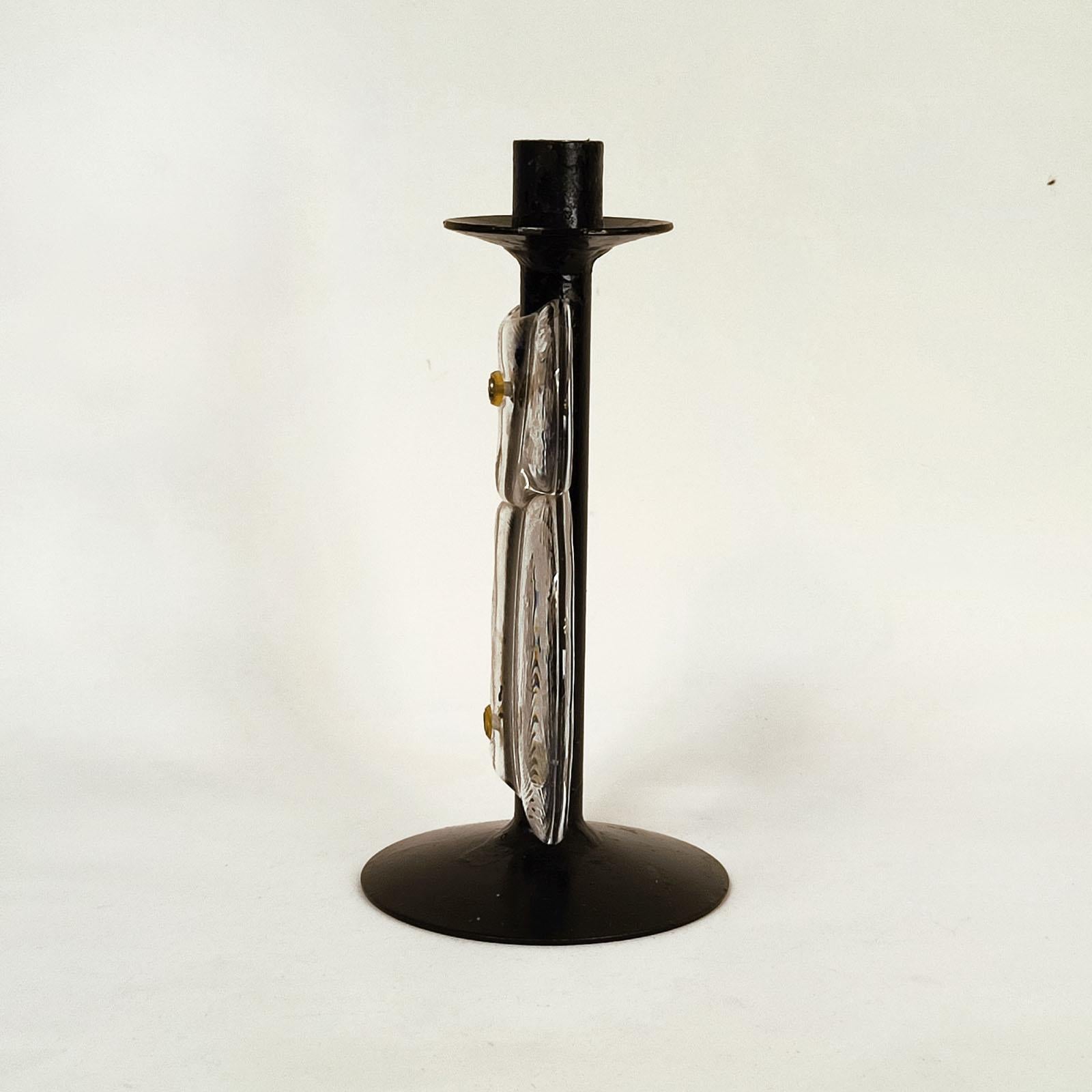 Mid-Century Candle Holder, Iron and Glass, attr. to Erik Höglund For Sale 2