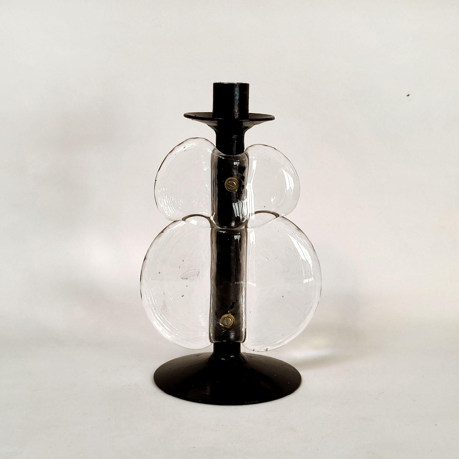 Mid-Century Candle Holder, Iron and Glass, attr. to Erik Höglund For Sale 3