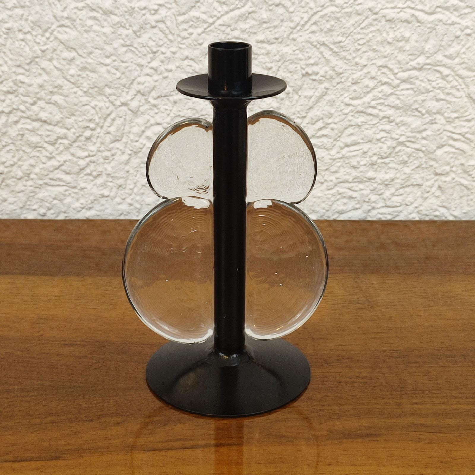 Mid-Century Modern Mid-Century Candle Holder, Iron and Glass, attr. to Erik Höglund For Sale
