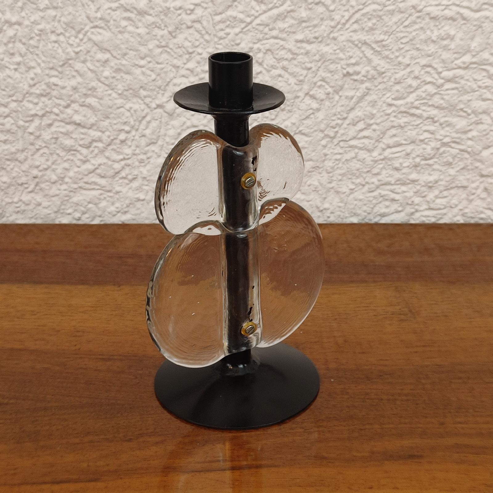 Cold-Painted Mid-Century Candle Holder, Iron and Glass, attr. to Erik Höglund For Sale