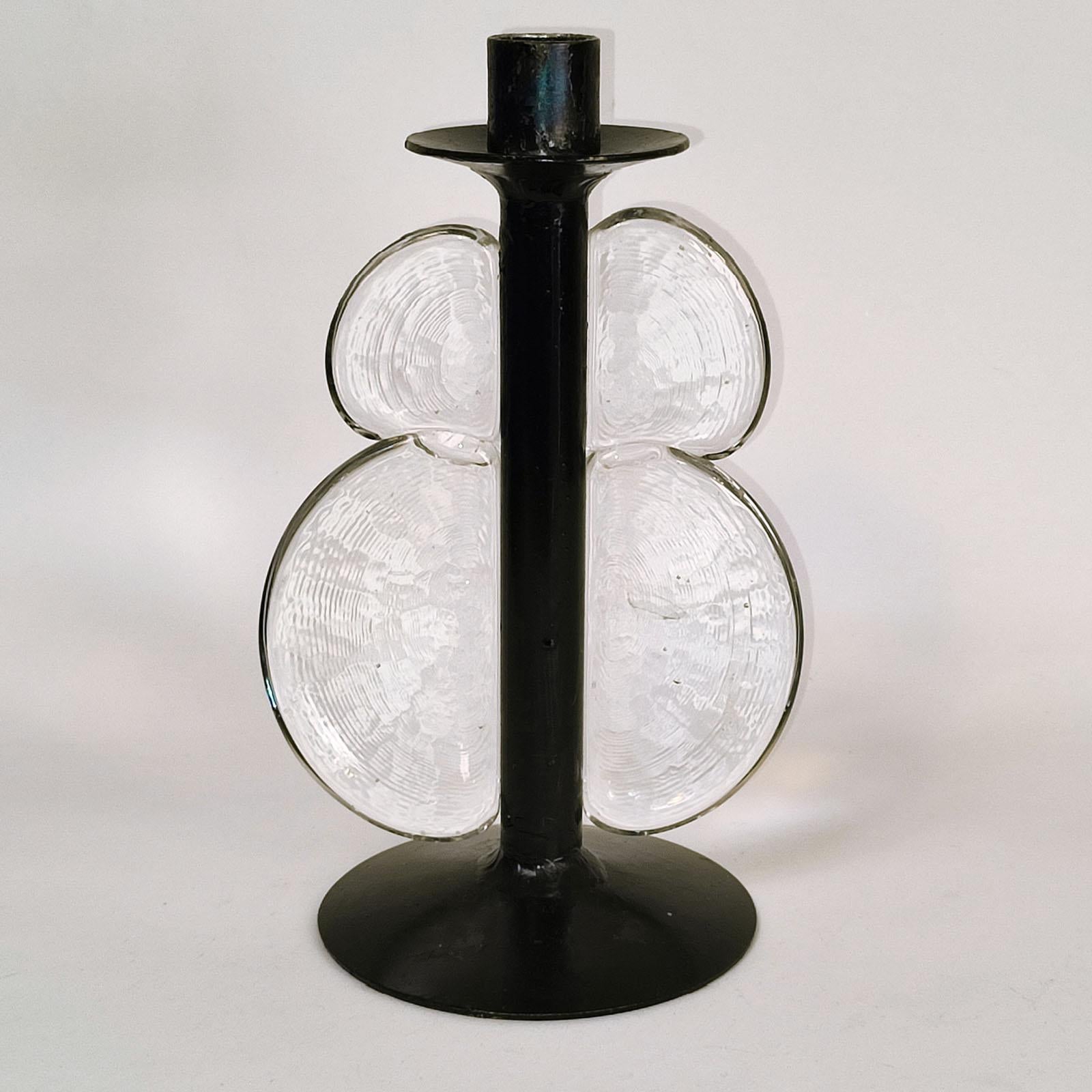 Art Glass Mid-Century Candle Holder, Iron and Glass, attr. to Erik Höglund For Sale