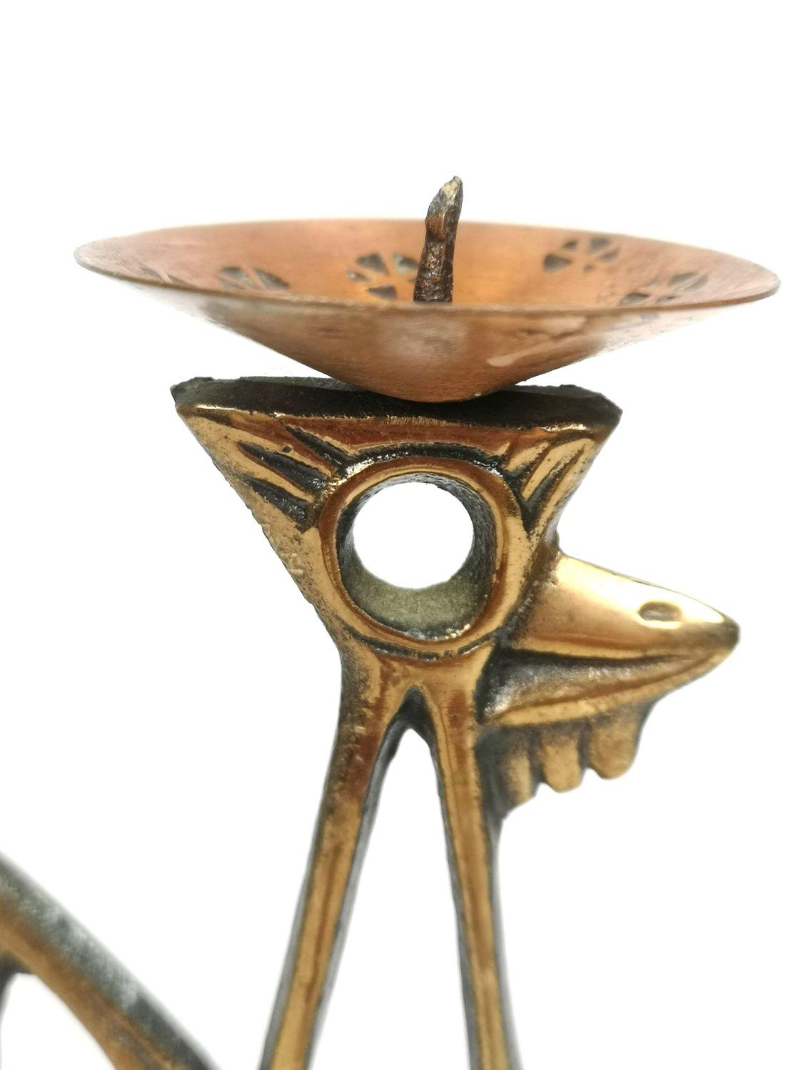 Mid-Century Bronze Candle Holder Rooster Figure, Bird Figurine 1970s 3