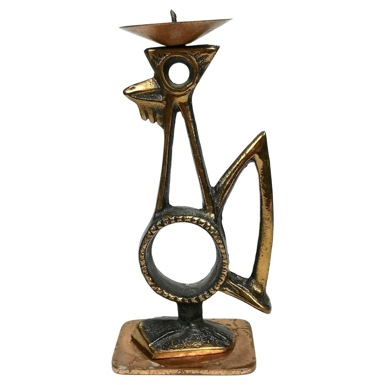 Mid-Century Bronze Candle Holder Rooster Figure, Bird Figurine 1970s