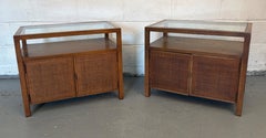 Mid-Century Cane and Glass Top End Tables