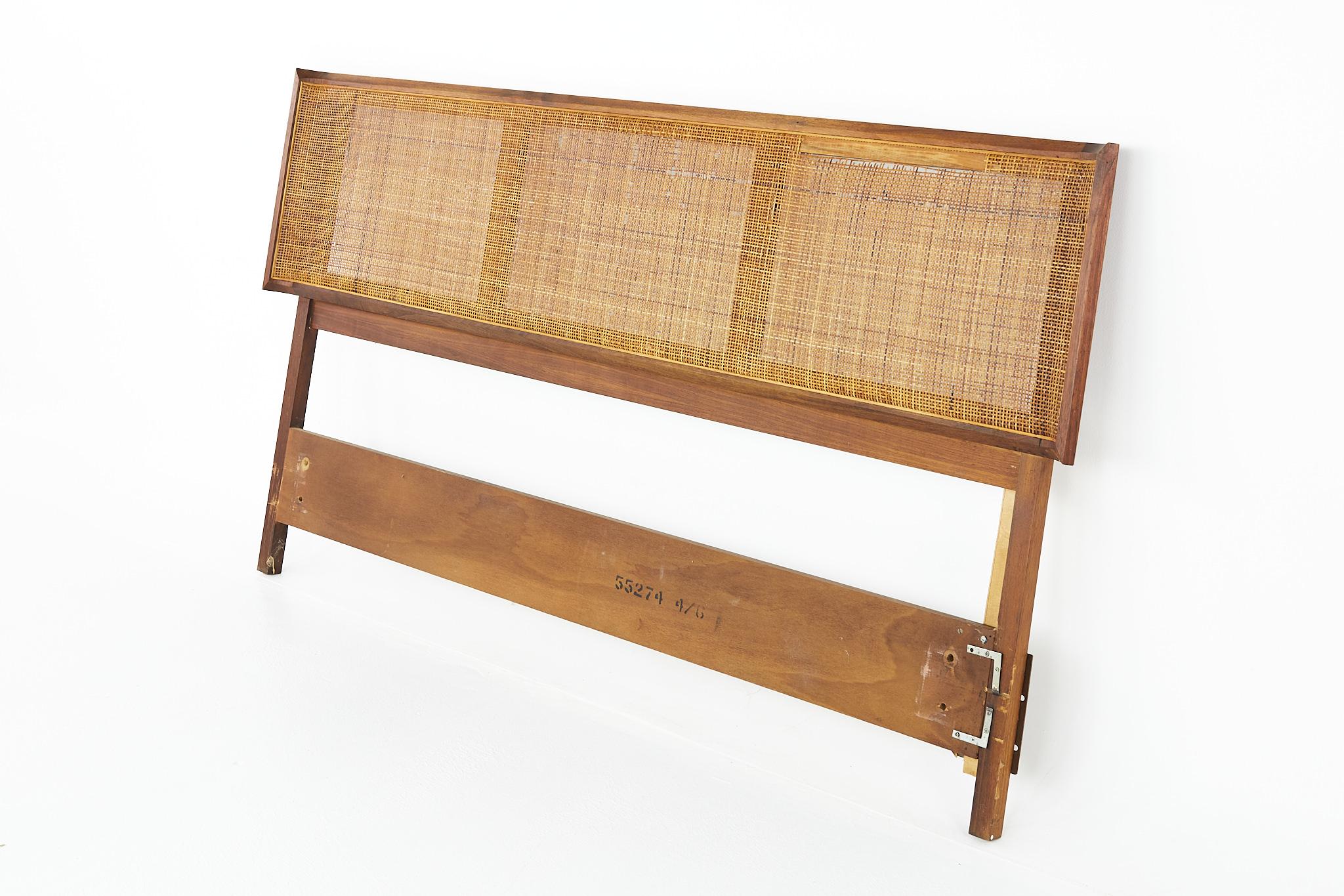 Mid-Century Modern Mid Century Cane and Walnut Queen Headboard