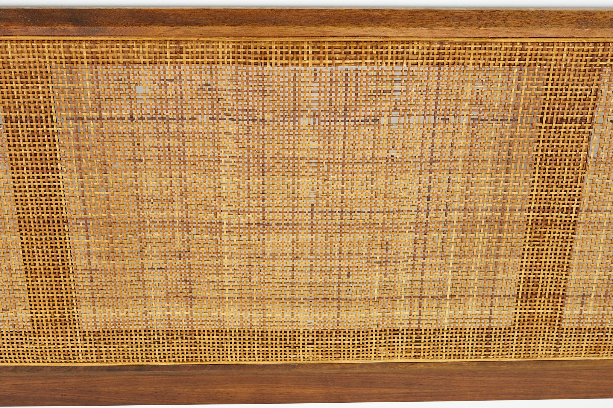 Mid Century Cane and Walnut Queen Headboard In Good Condition In Countryside, IL