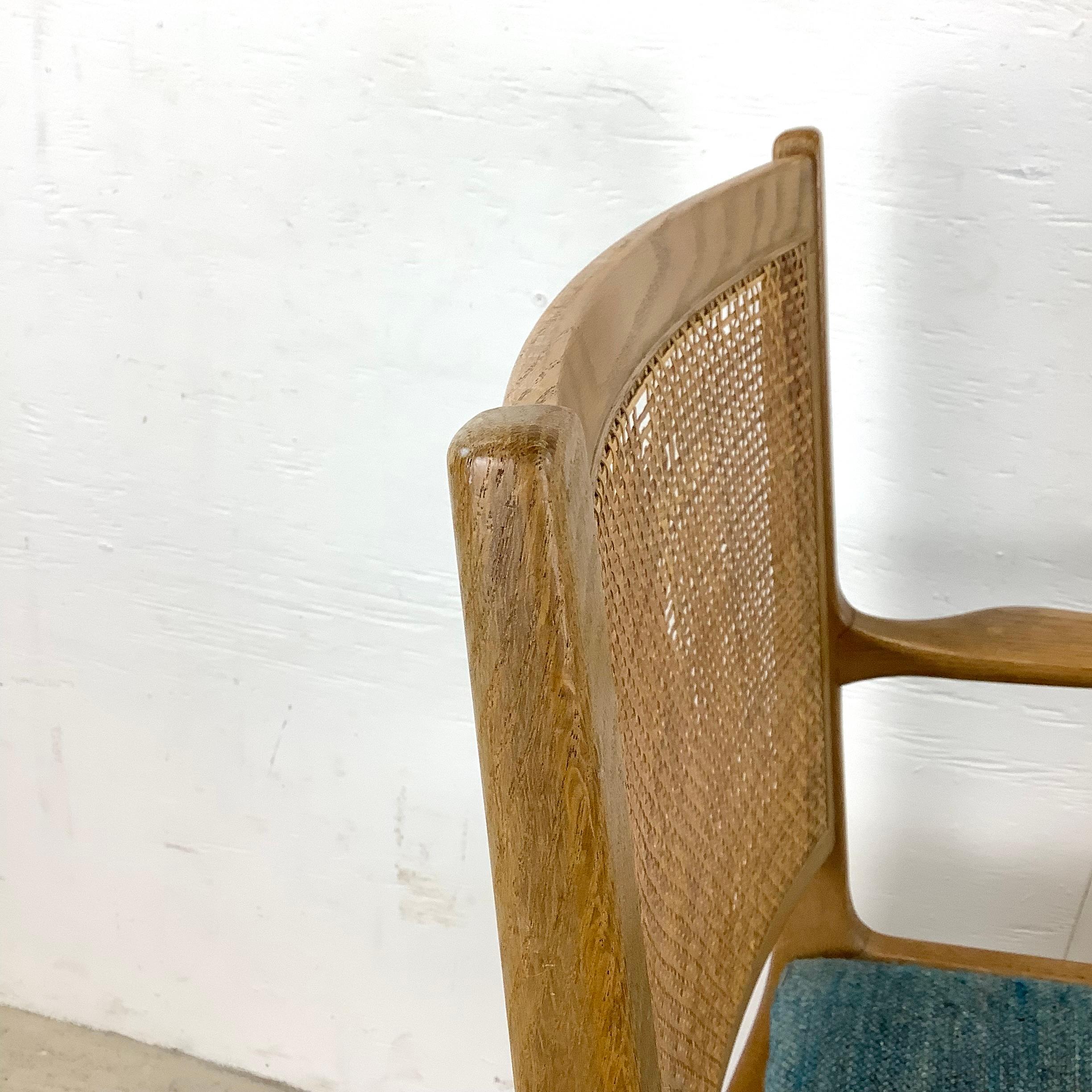 Mid-Century Cane Back Armchair With Upholstered Seat For Sale 7