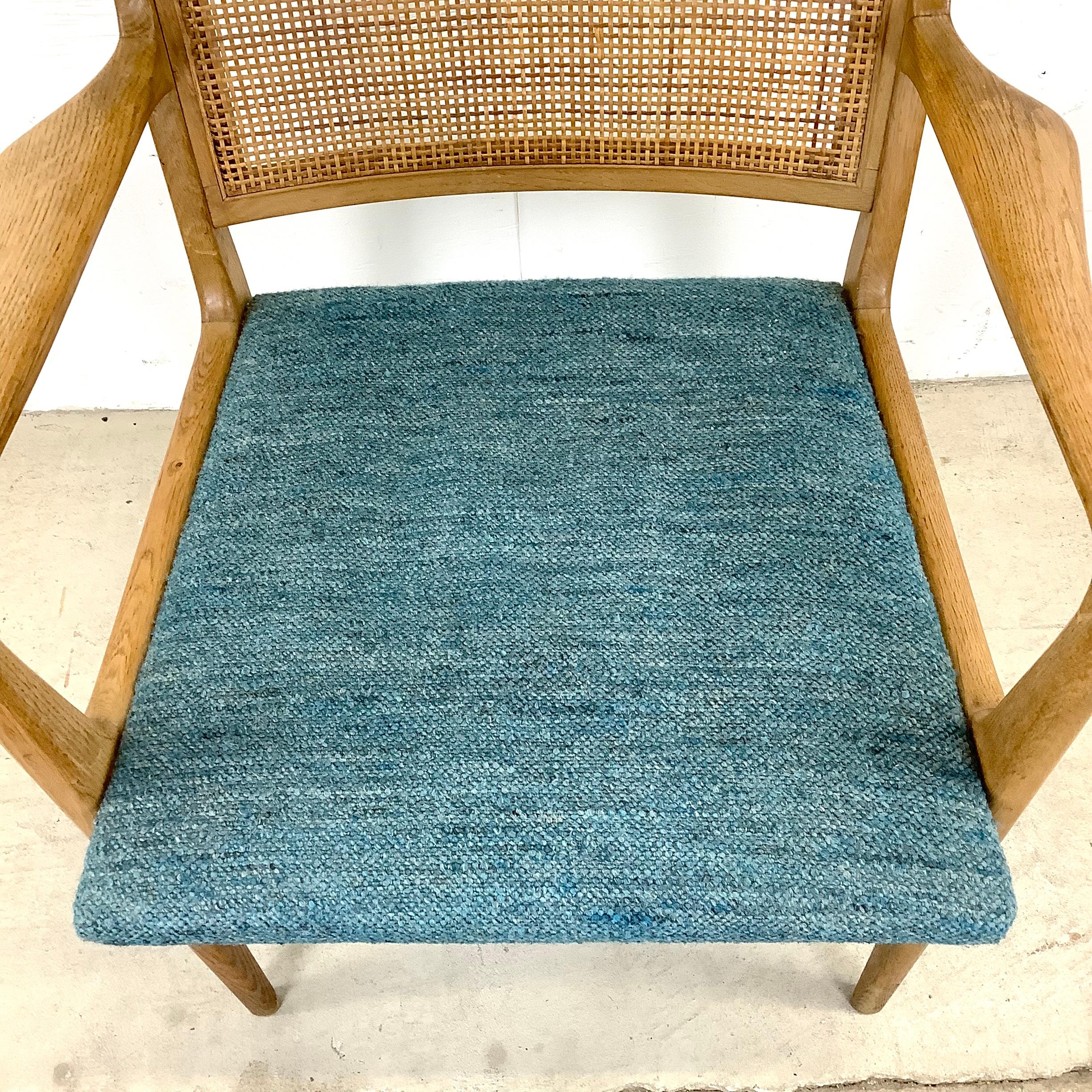 Unknown Mid-Century Cane Back Armchair With Upholstered Seat