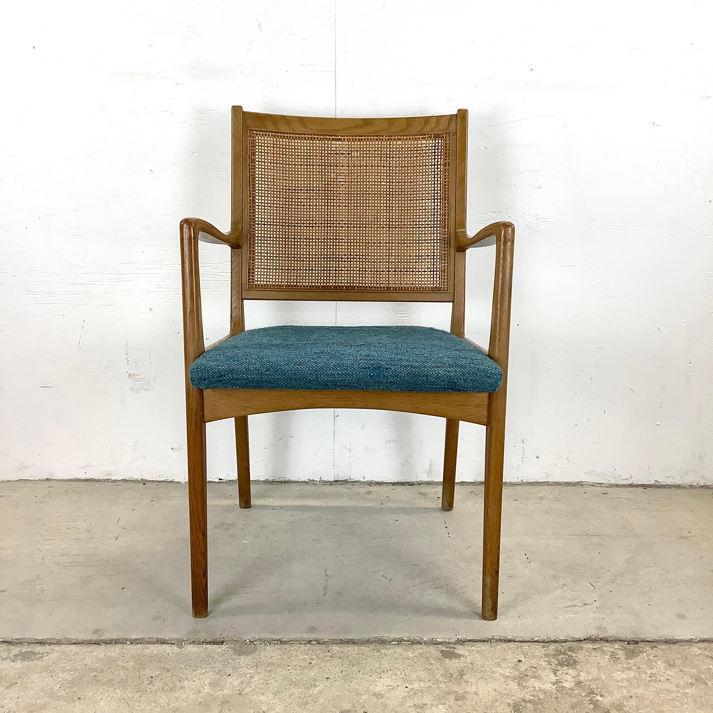 Mid-Century Cane Back Armchair With Upholstered Seat In Good Condition For Sale In Trenton, NJ