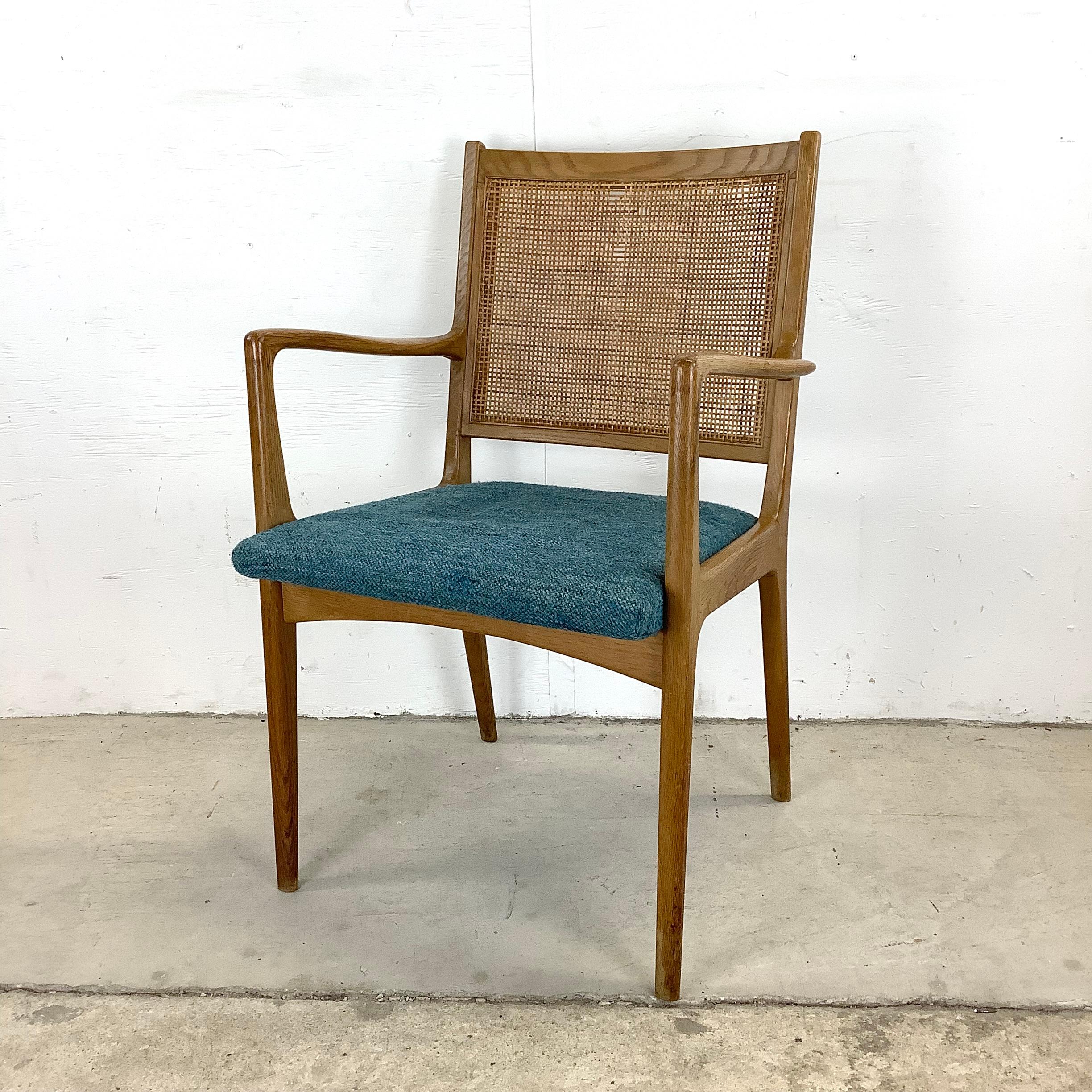 Mid-Century Cane Back Armchair With Upholstered Seat For Sale 1