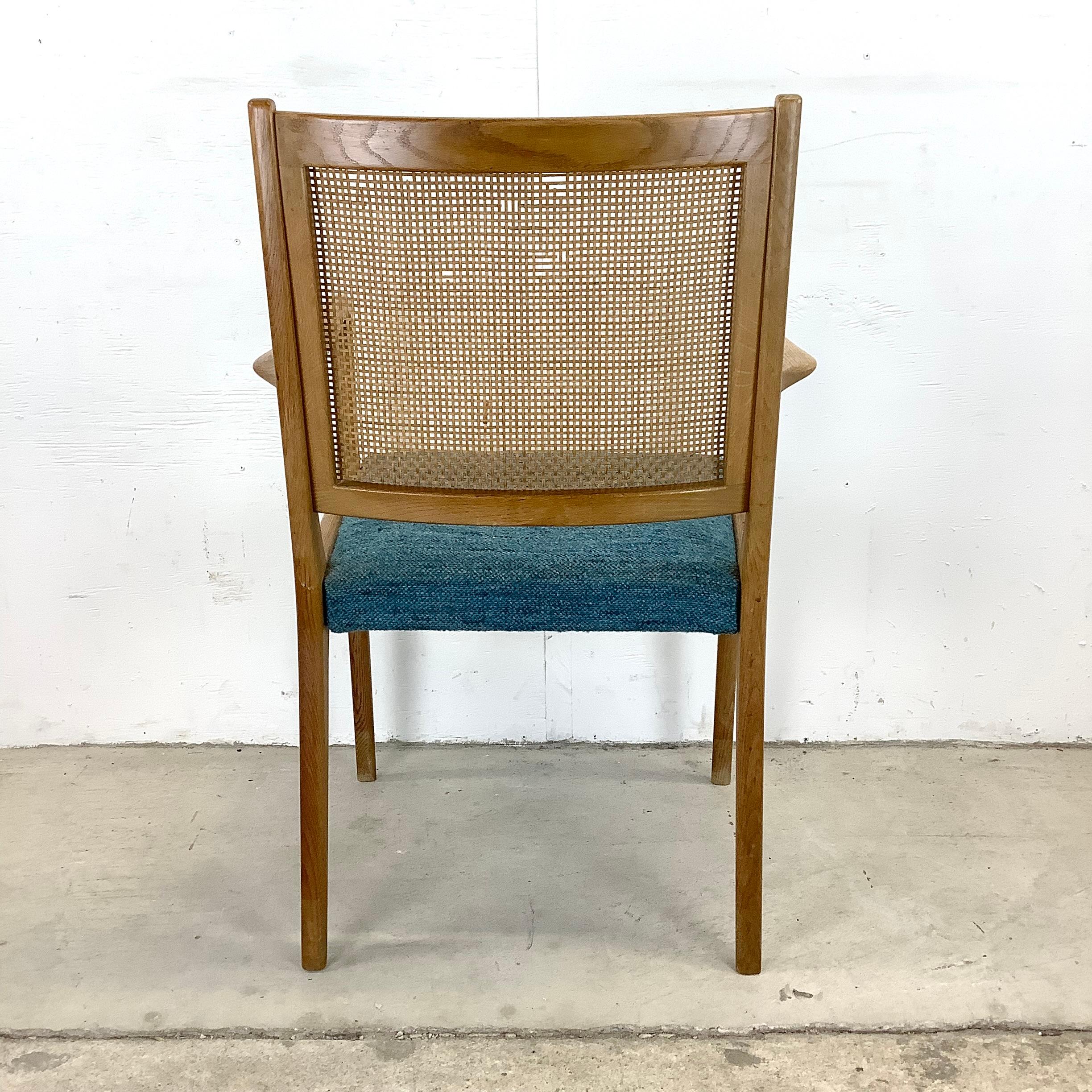 Mid-Century Cane Back Armchair With Upholstered Seat 1