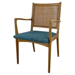 Retro Mid-Century Cane Back Armchair With Upholstered Seat