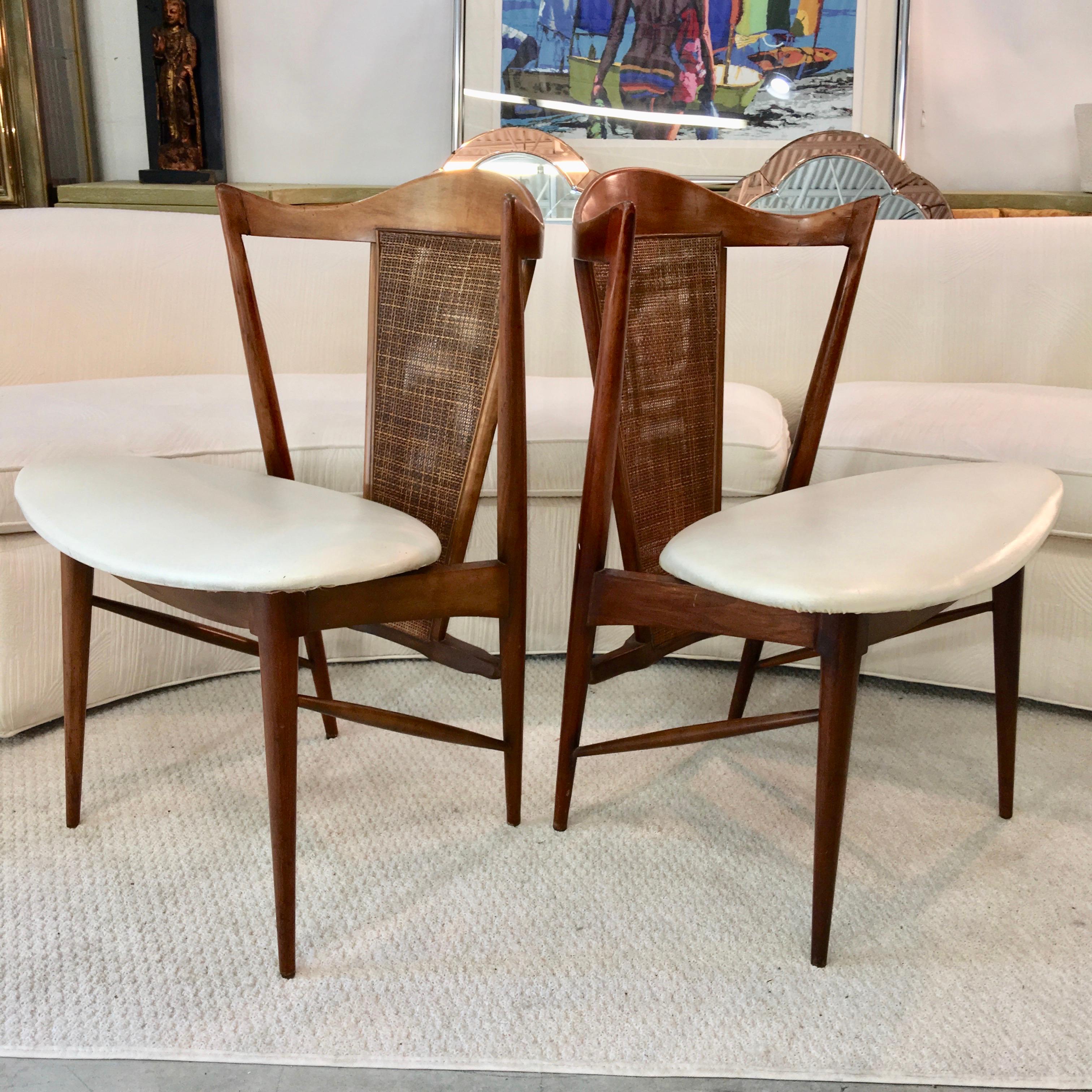 Midcentury Cane Back Walnut Chairs 4