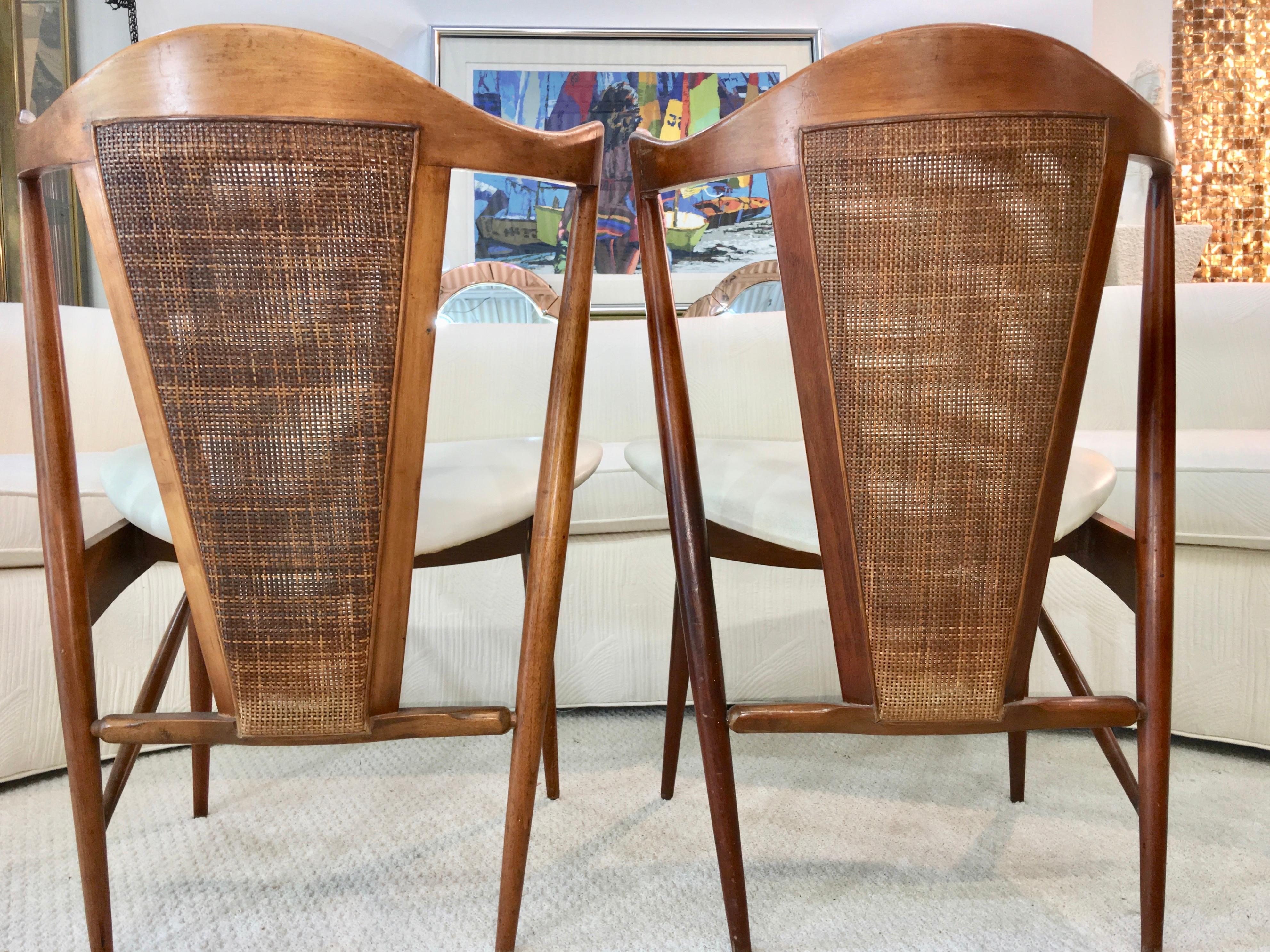 Midcentury Cane Back Walnut Chairs 11