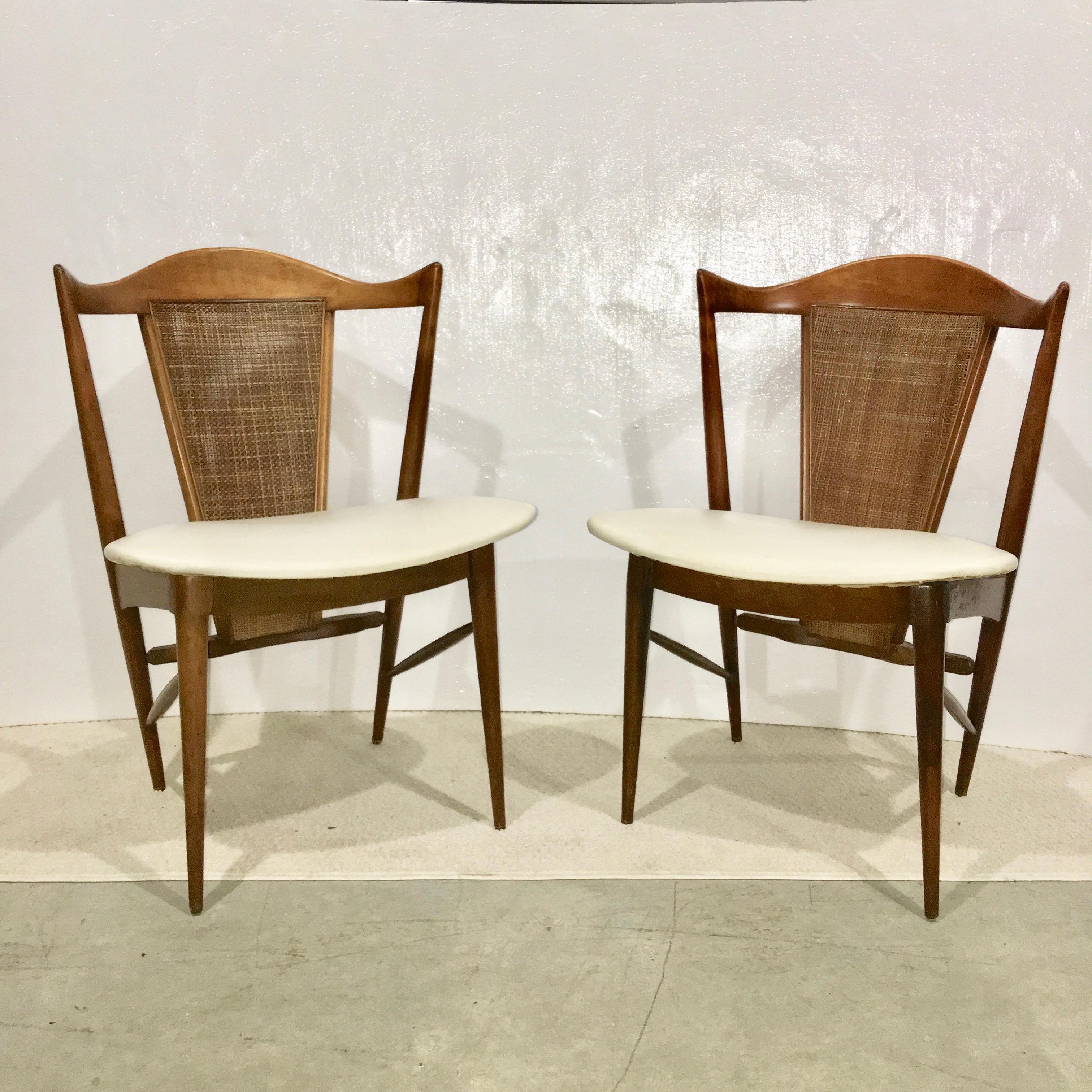 American Midcentury Cane Back Walnut Chairs