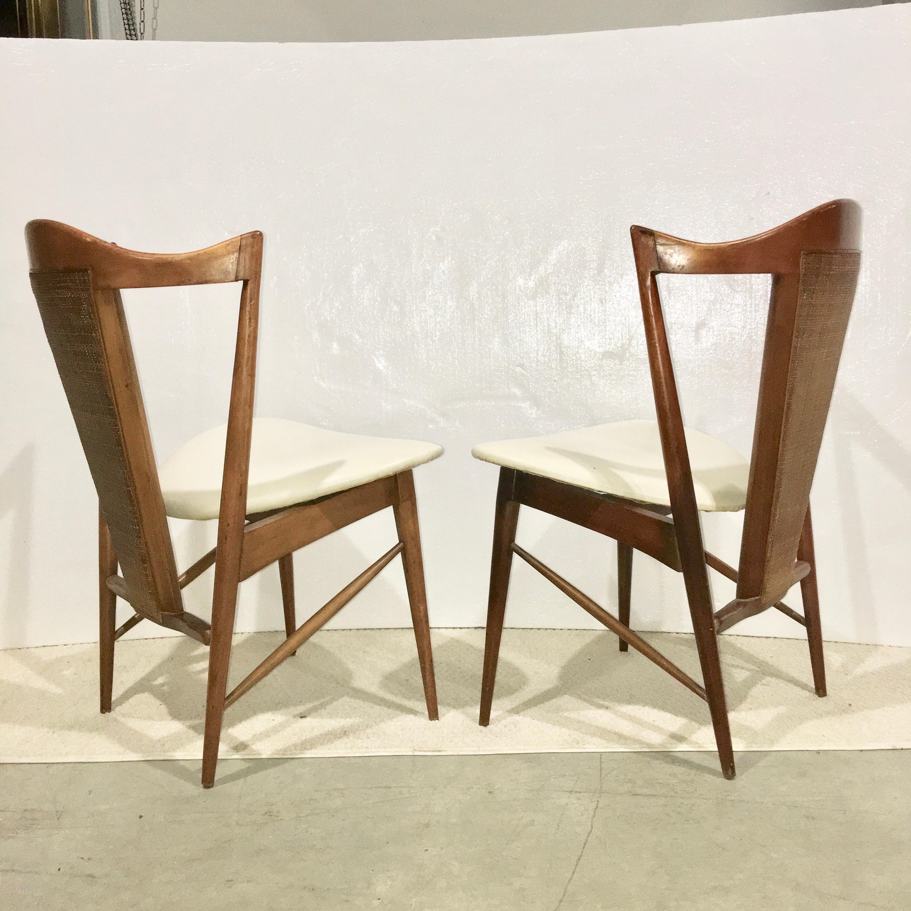 Woven Midcentury Cane Back Walnut Chairs