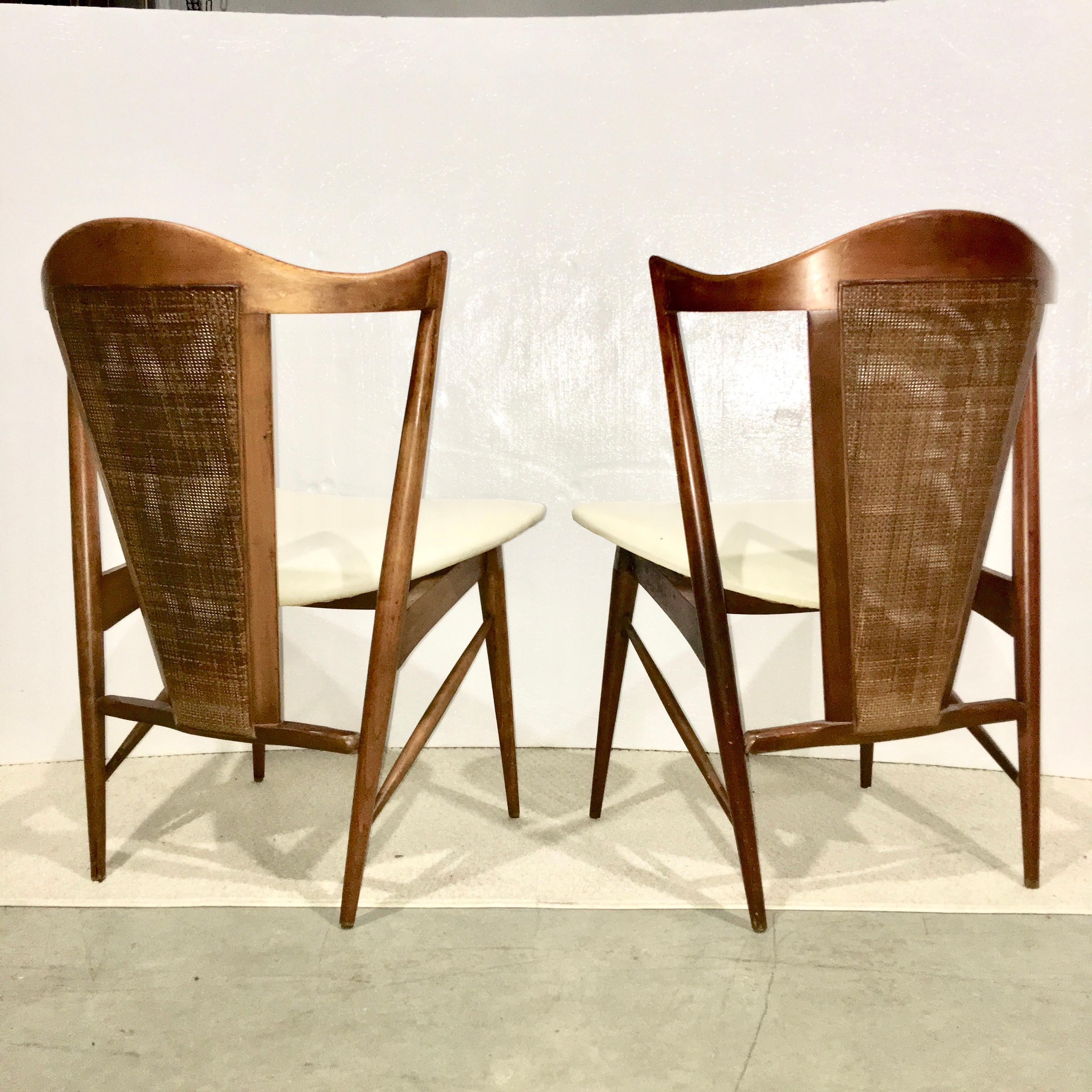 Midcentury Cane Back Walnut Chairs In Good Condition In Hanover, MA