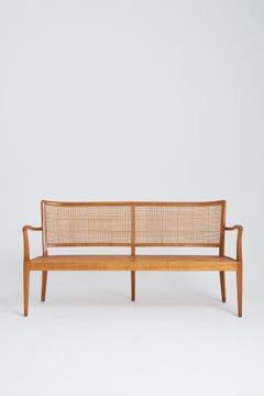 Midcentury Cane Bench by Rudolf Frank
