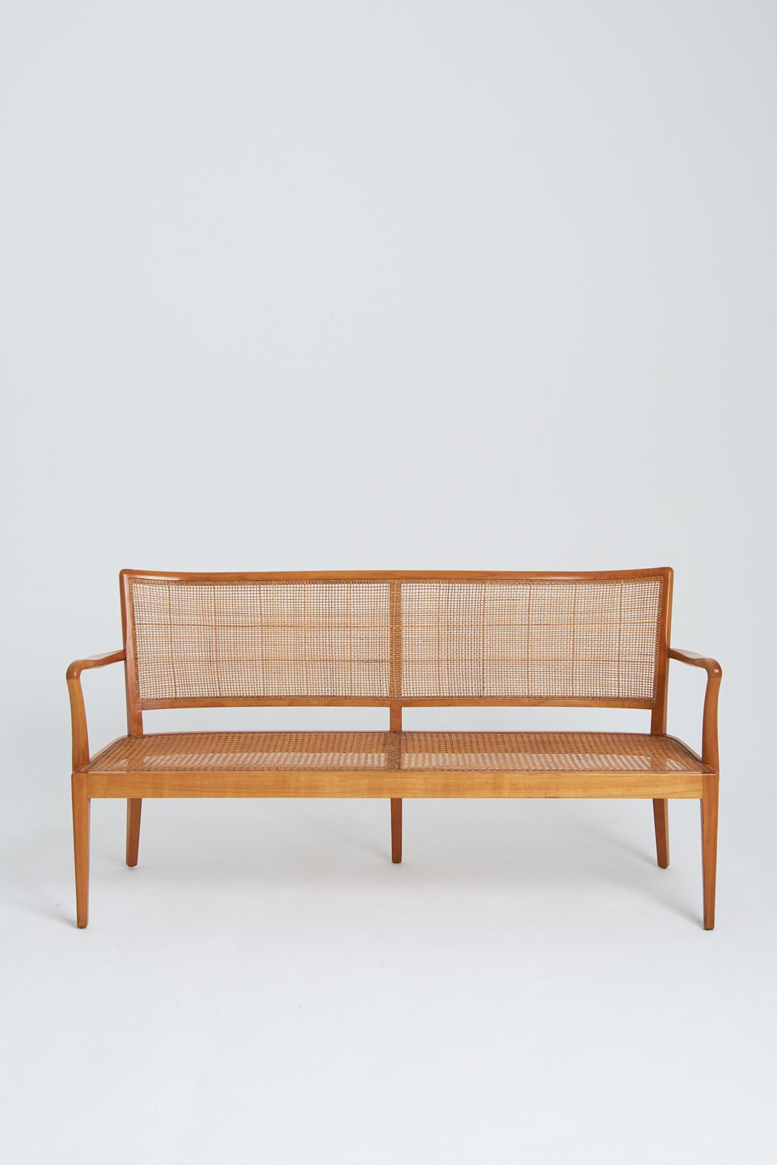 Mid-Century Modern Midcentury Cane Bench by Rudolf Frank